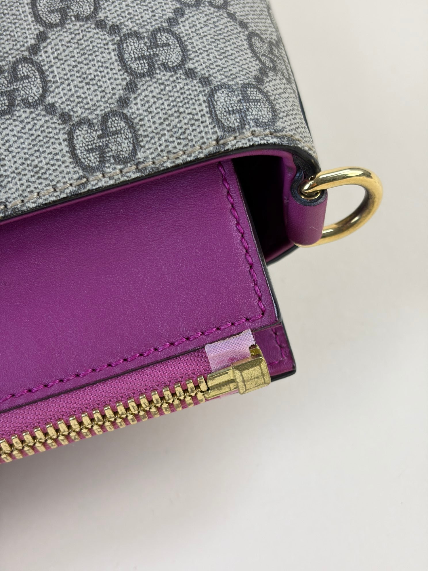 GUCCI beige /pink gg supreme coated canvas and leather small tote bag