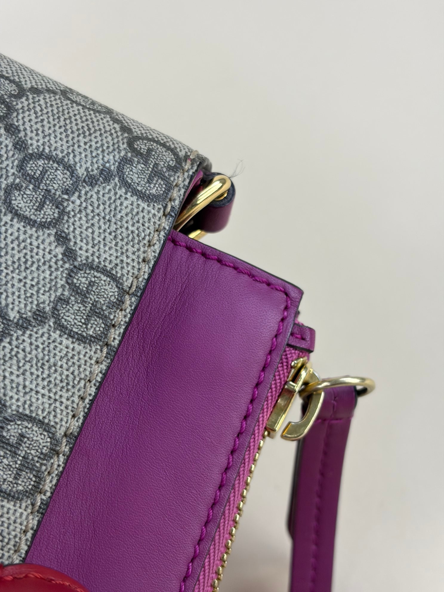 GUCCI beige /pink gg supreme coated canvas and leather small tote bag