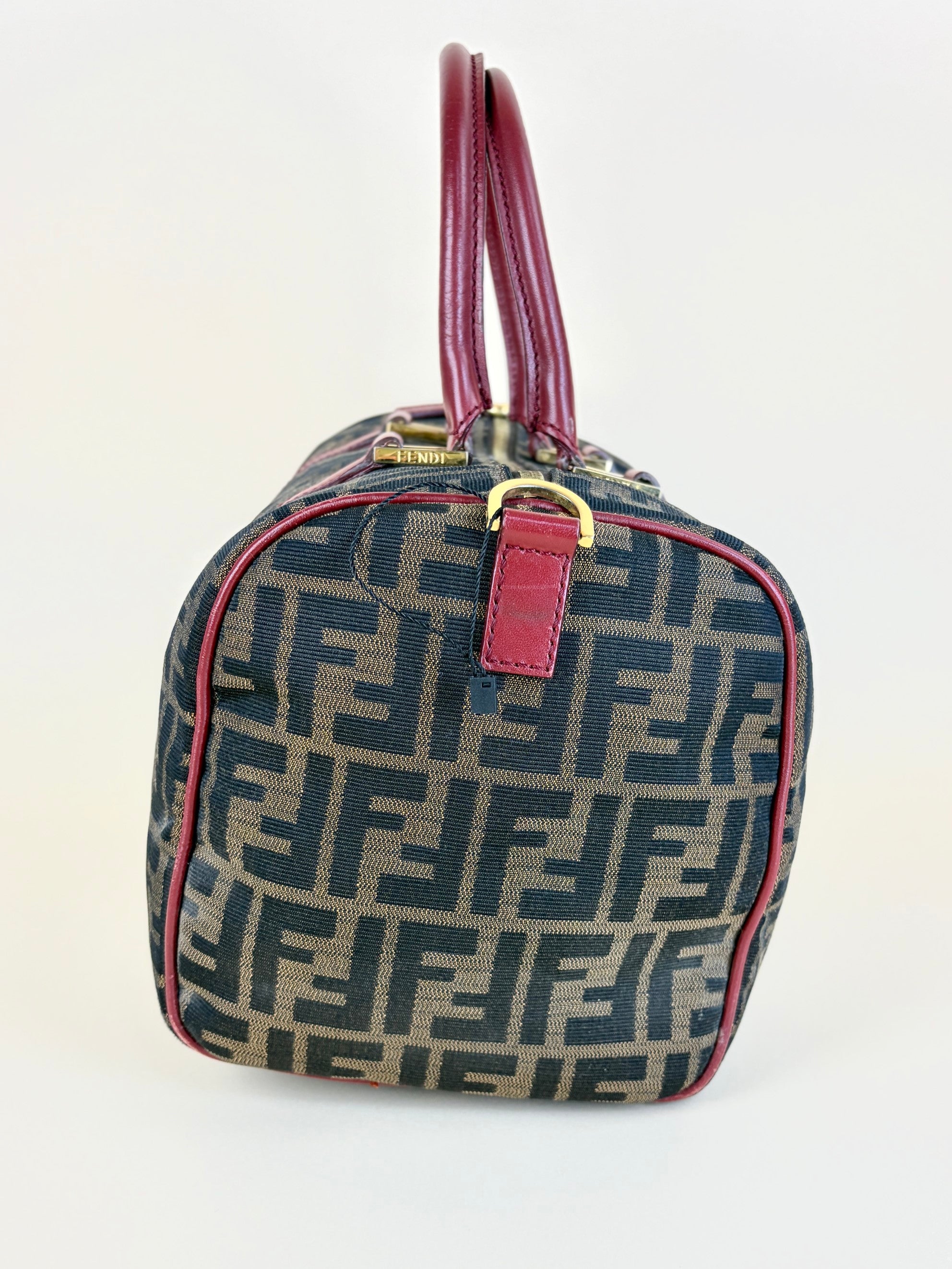Fendi  Zucca Boston tobacco canvas red leather convertible medium Boston