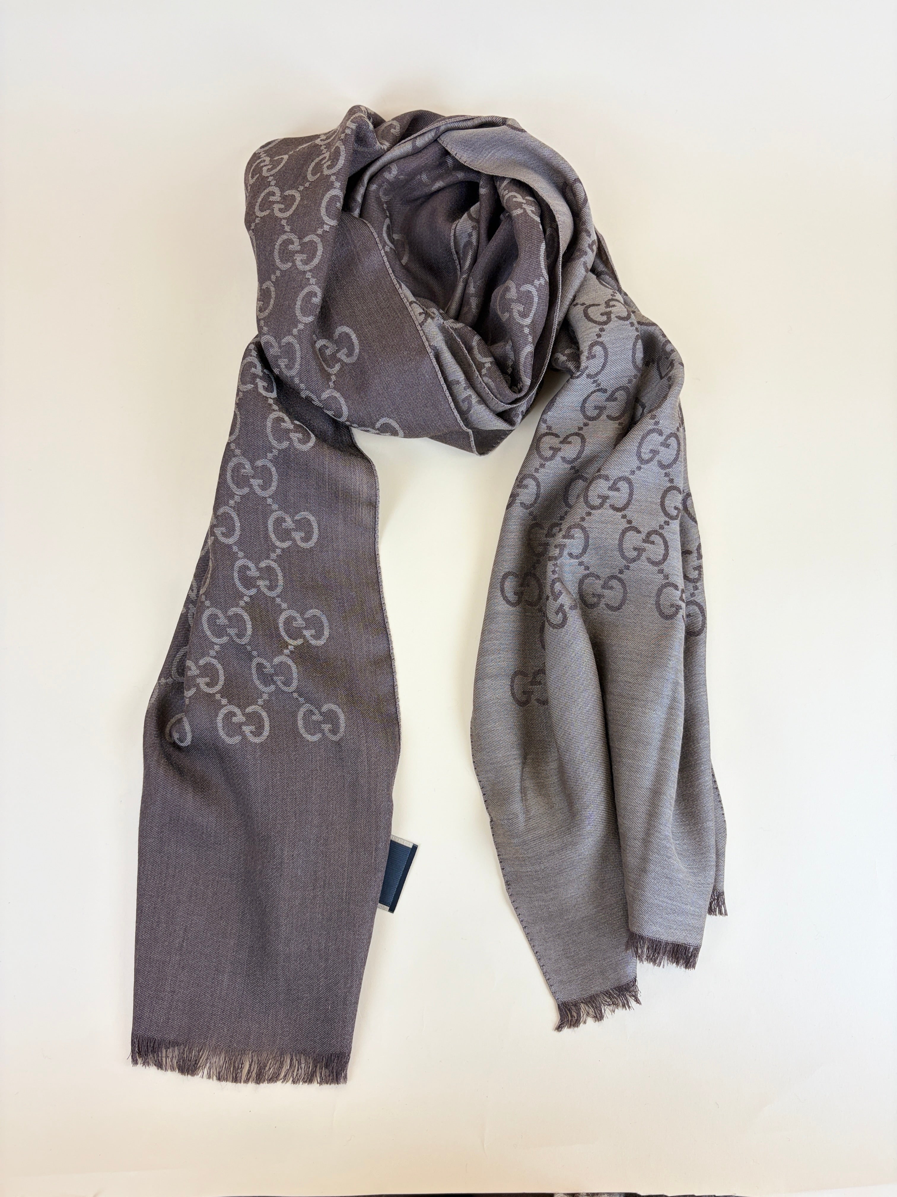 Gucci Brown GG Monogram Wool Silk Scarf