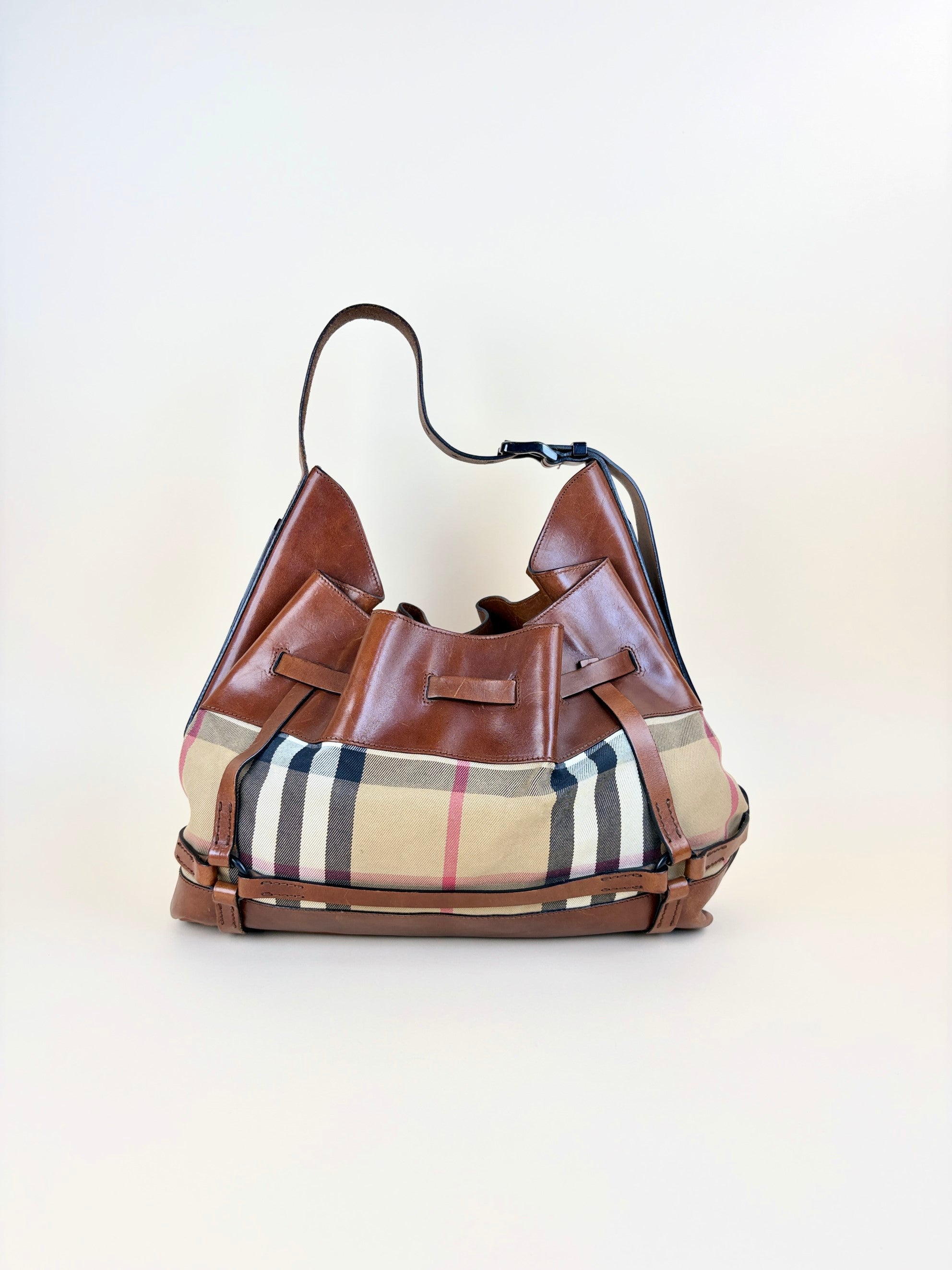 Burberry Brown calfskin bride house check Kenton hobo bag