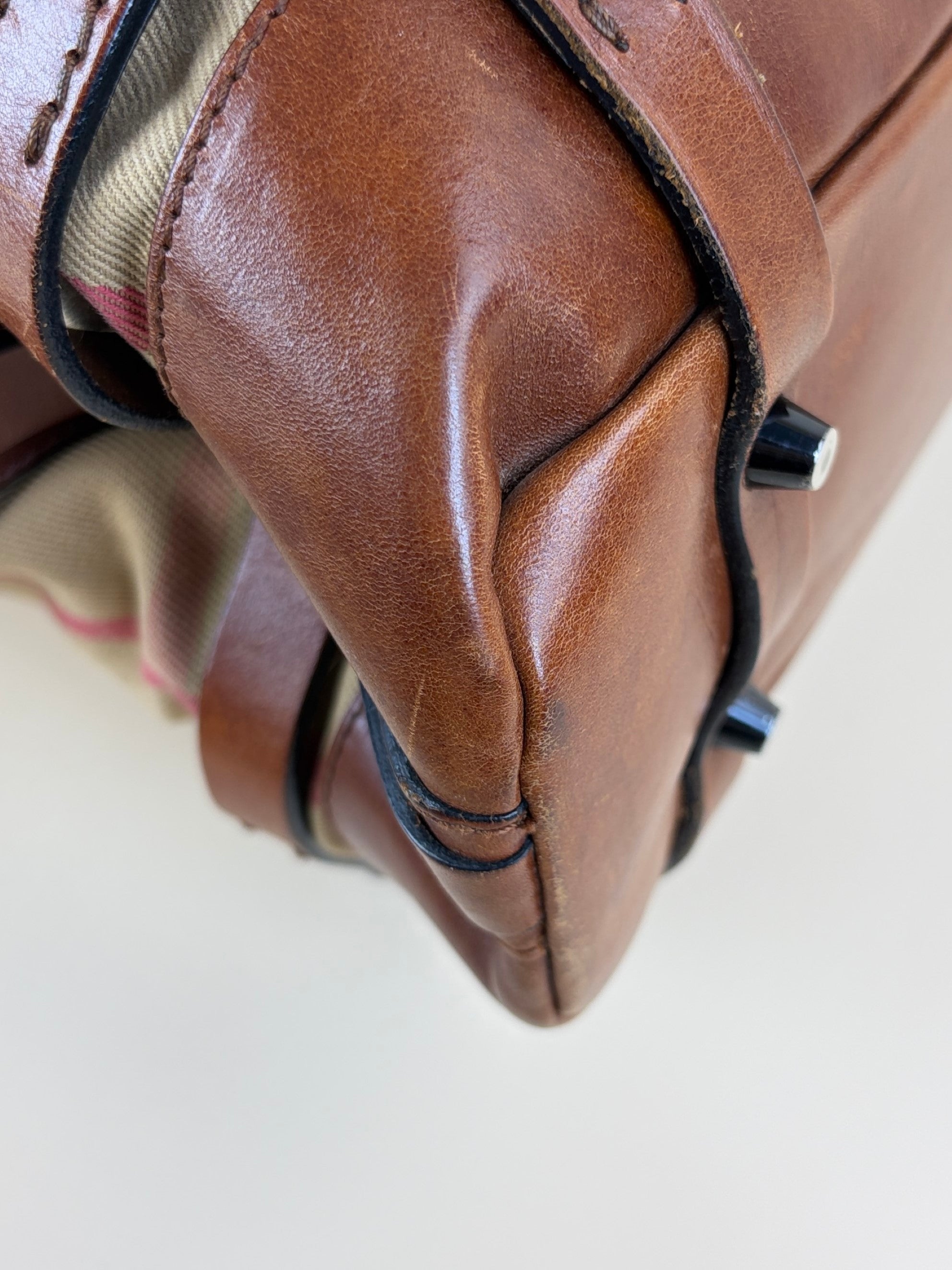 Burberry Brown calfskin bride house check Kenton hobo bag