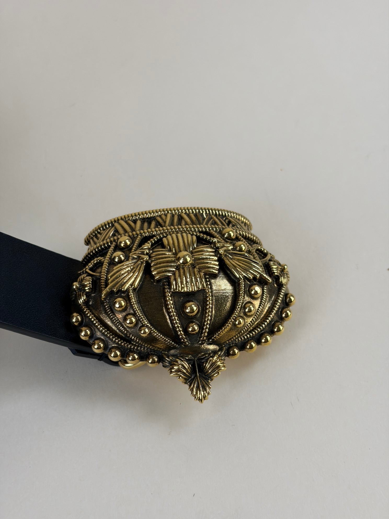 Dolce & Gabbana Black leather crown buckle bellt