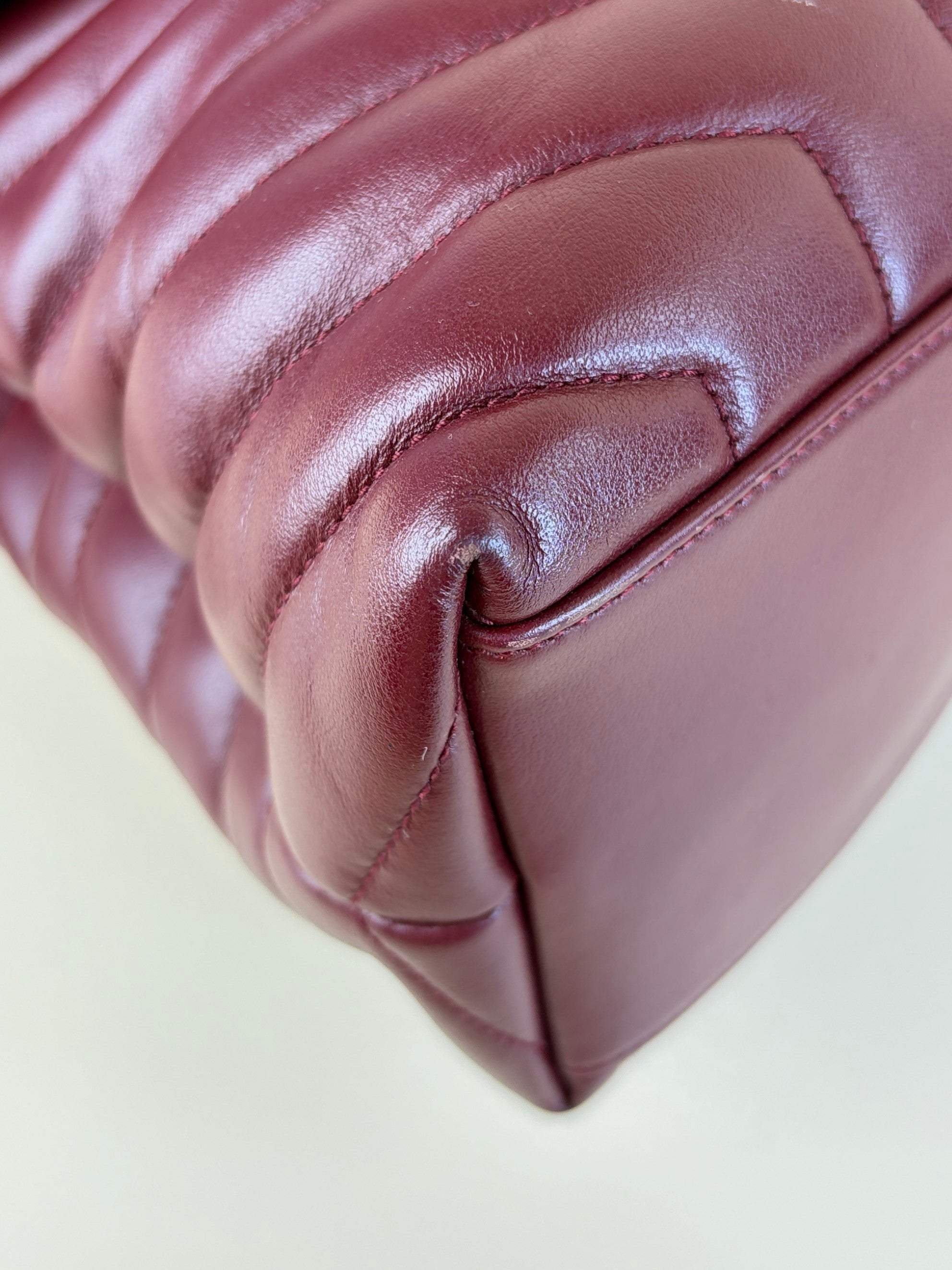 YSL Burgandy calfskin quilted monogram medium Loulou chain Shoulder Bag