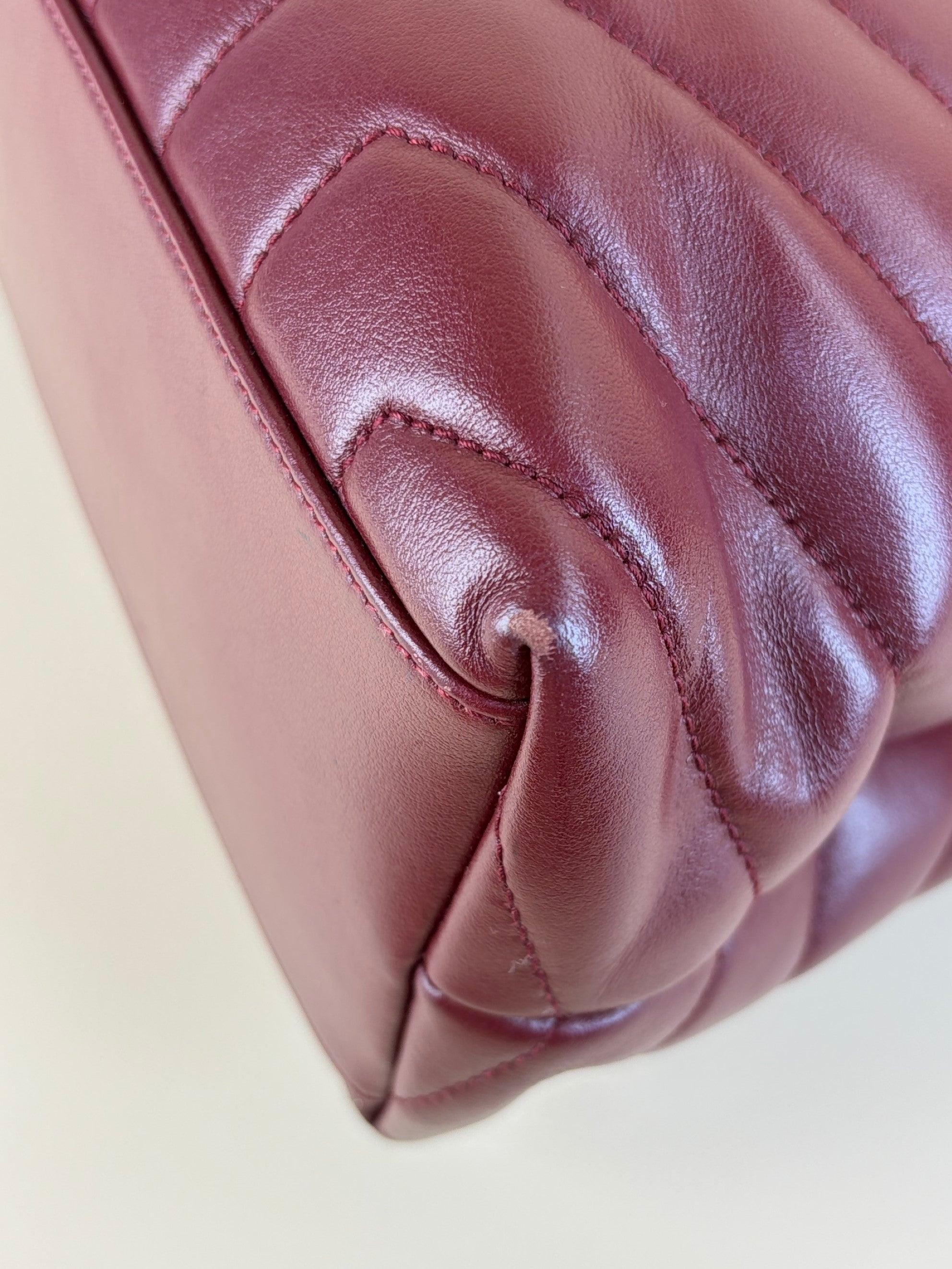 YSL Burgandy calfskin quilted monogram medium Loulou chain Shoulder Bag