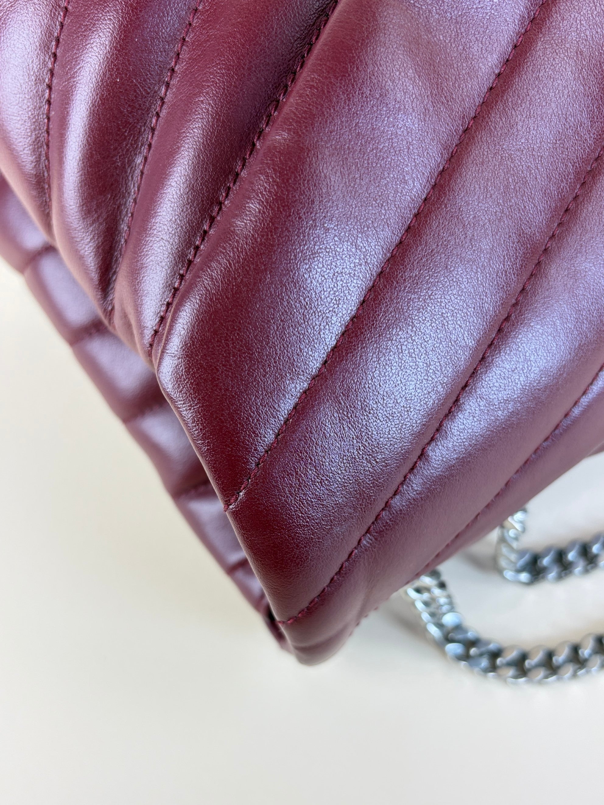 YSL Burgandy calfskin quilted monogram medium Loulou chain Shoulder Bag