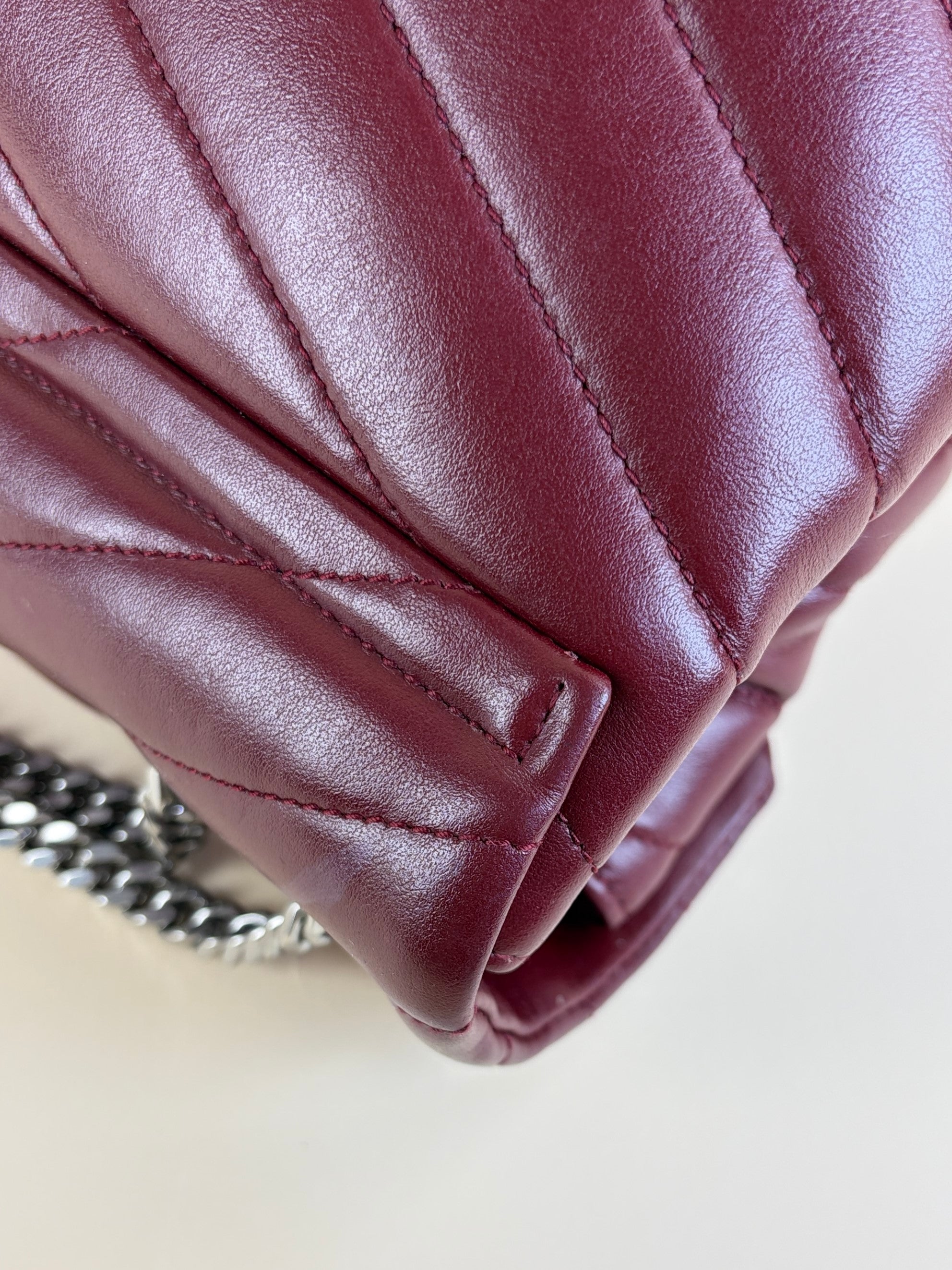 YSL Burgandy calfskin quilted monogram medium Loulou chain Shoulder Bag