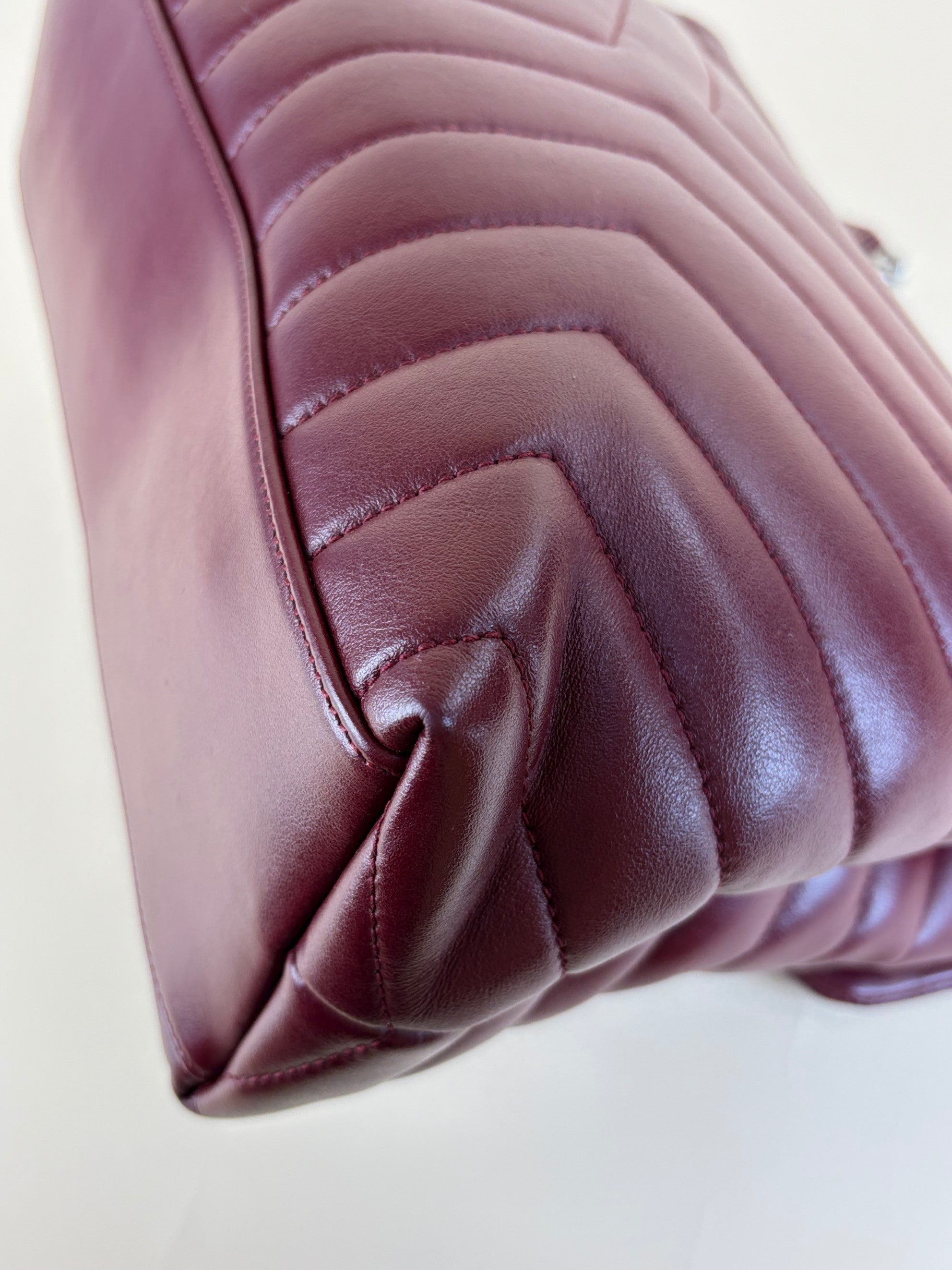 YSL Burgandy calfskin quilted monogram medium Loulou chain Shoulder Bag