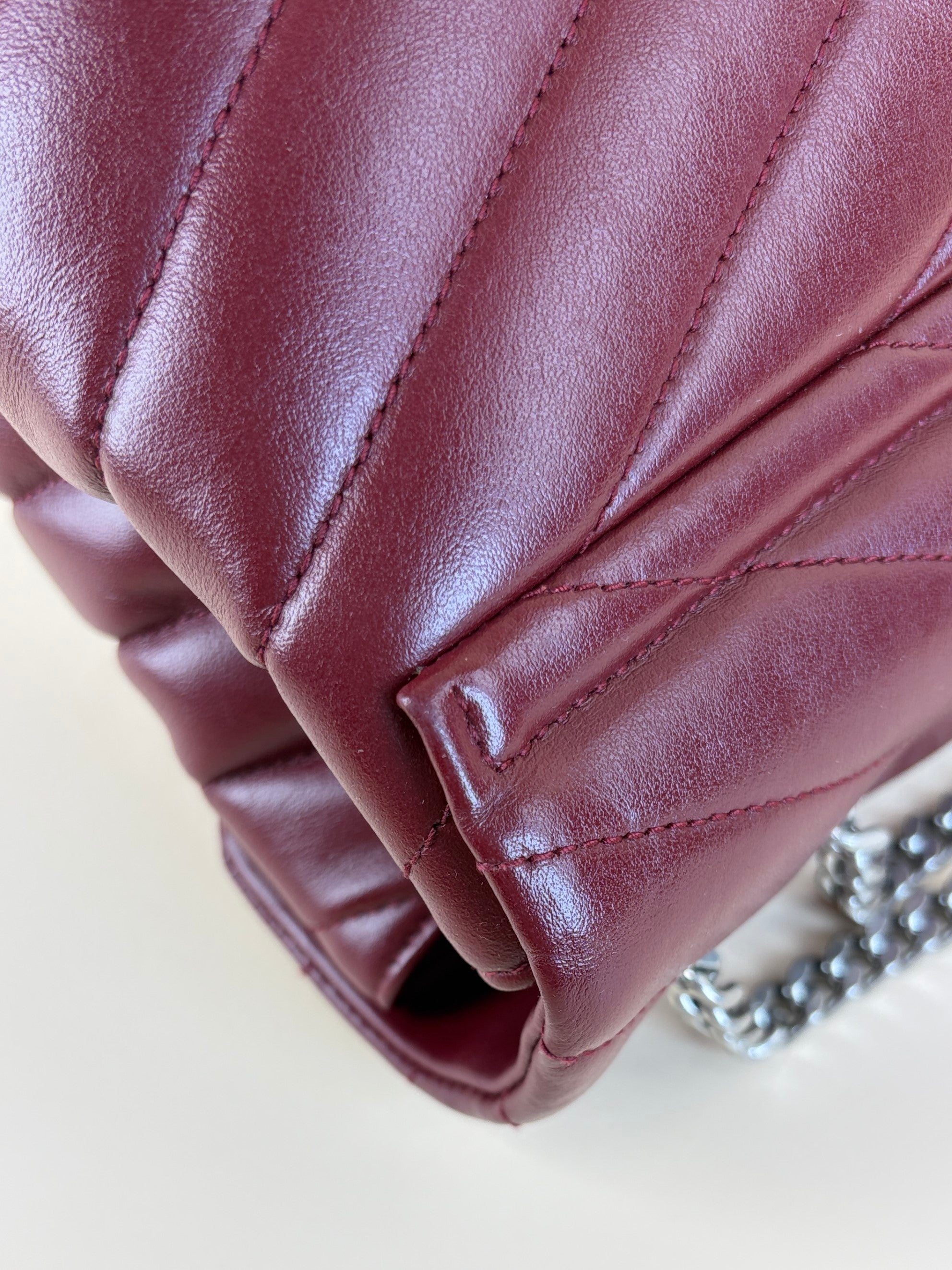YSL Burgandy calfskin quilted monogram medium Loulou chain Shoulder Bag