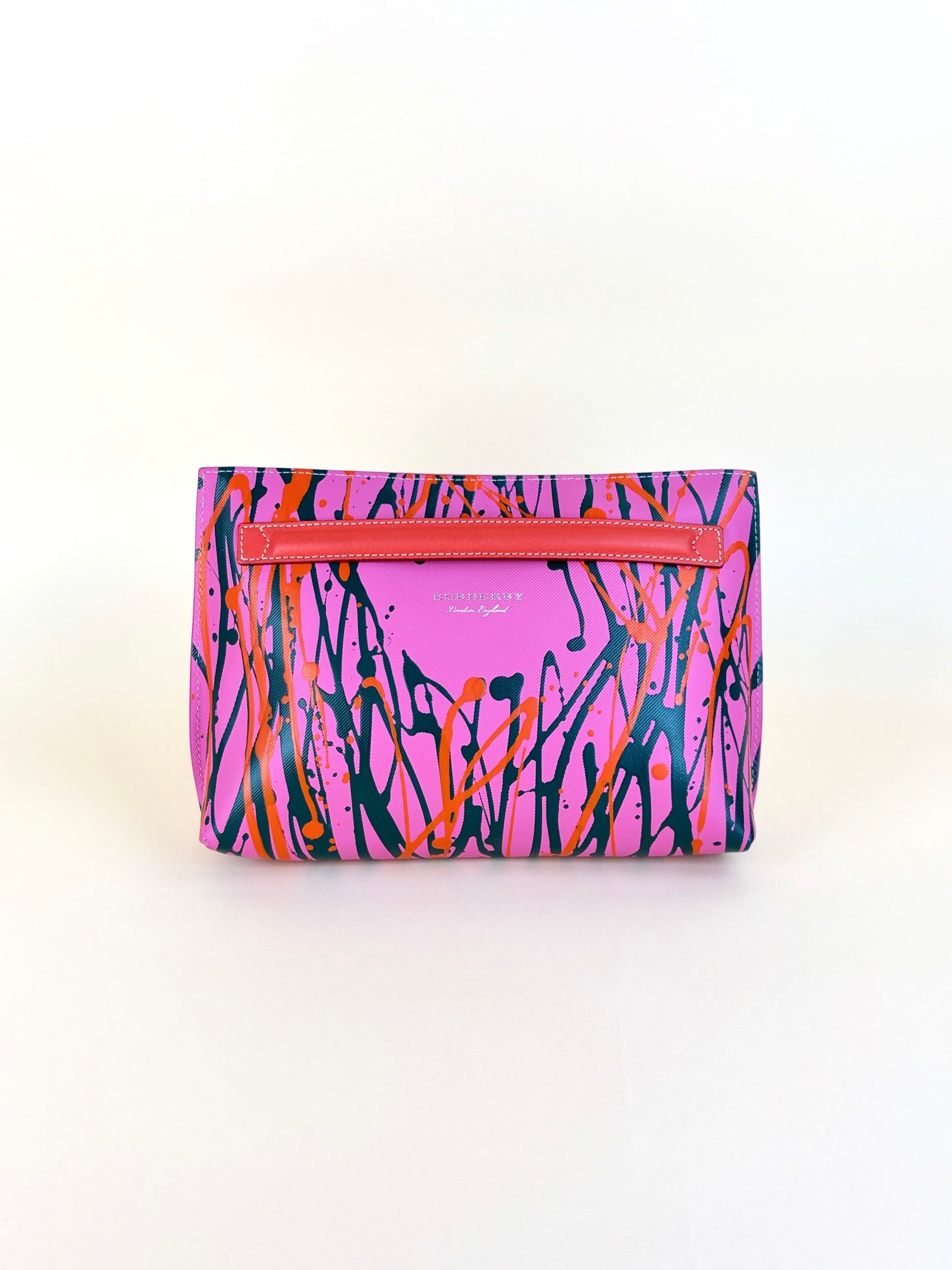 Burberry pink painted prainted splatter Leather cosmetic pouch