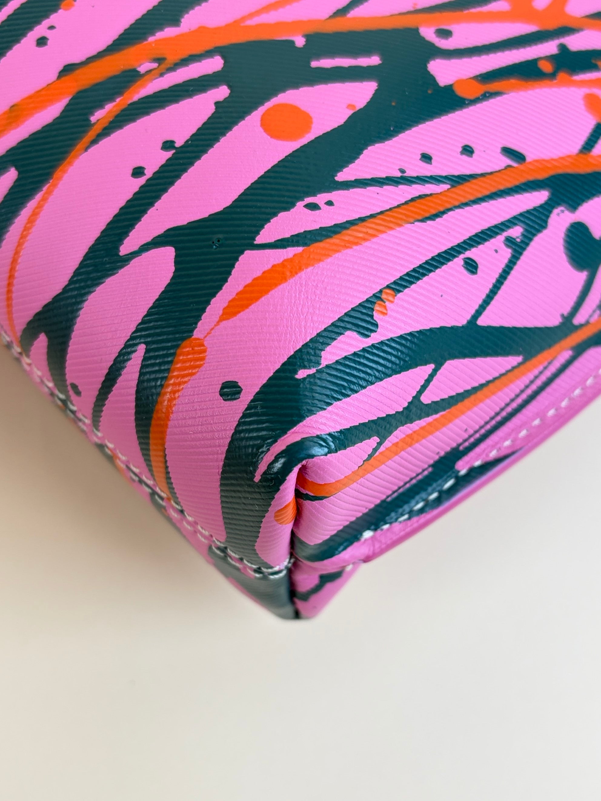 Burberry pink painted prainted splatter Leather cosmetic pouch