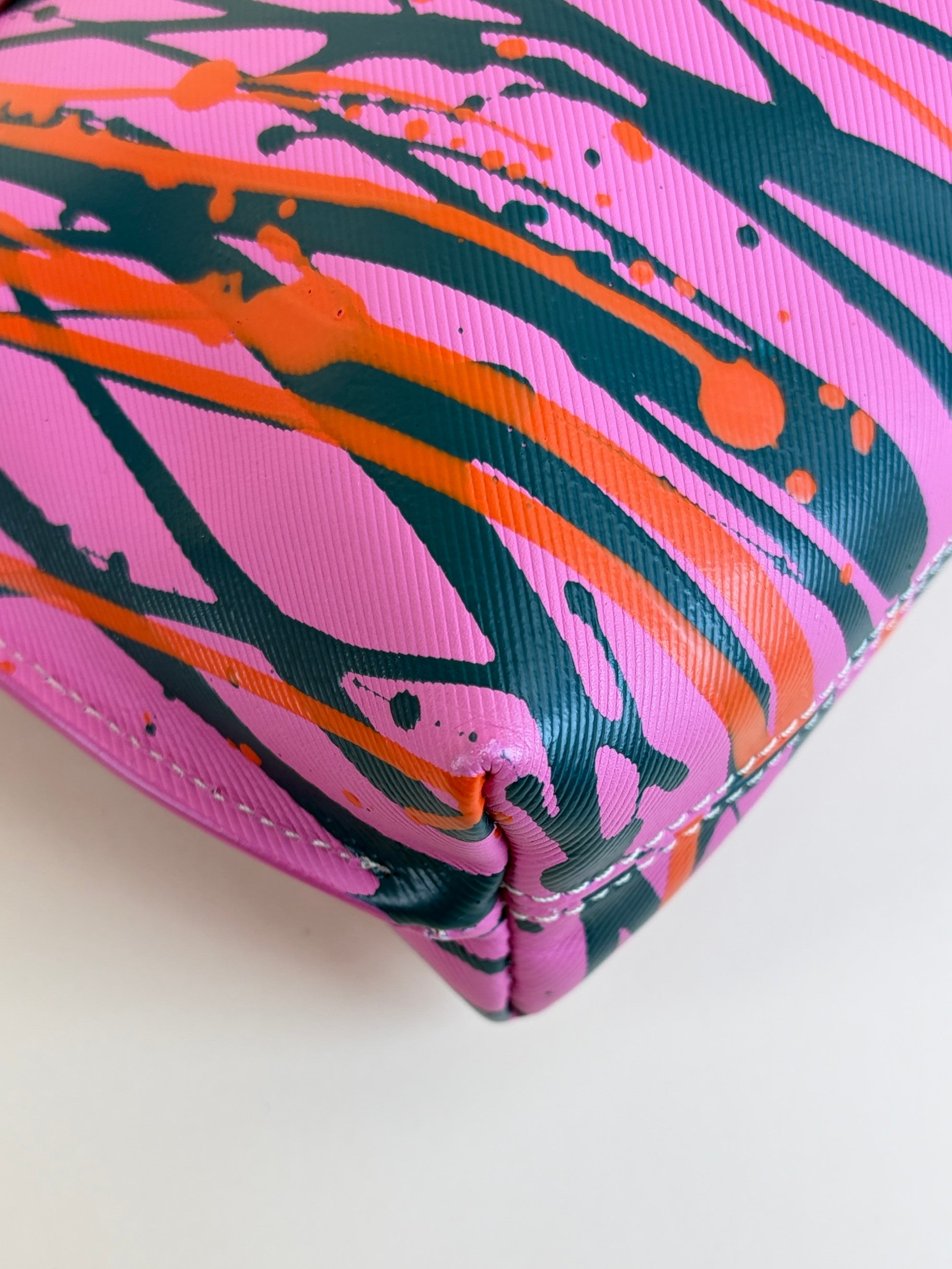 Burberry pink painted prainted splatter Leather cosmetic pouch