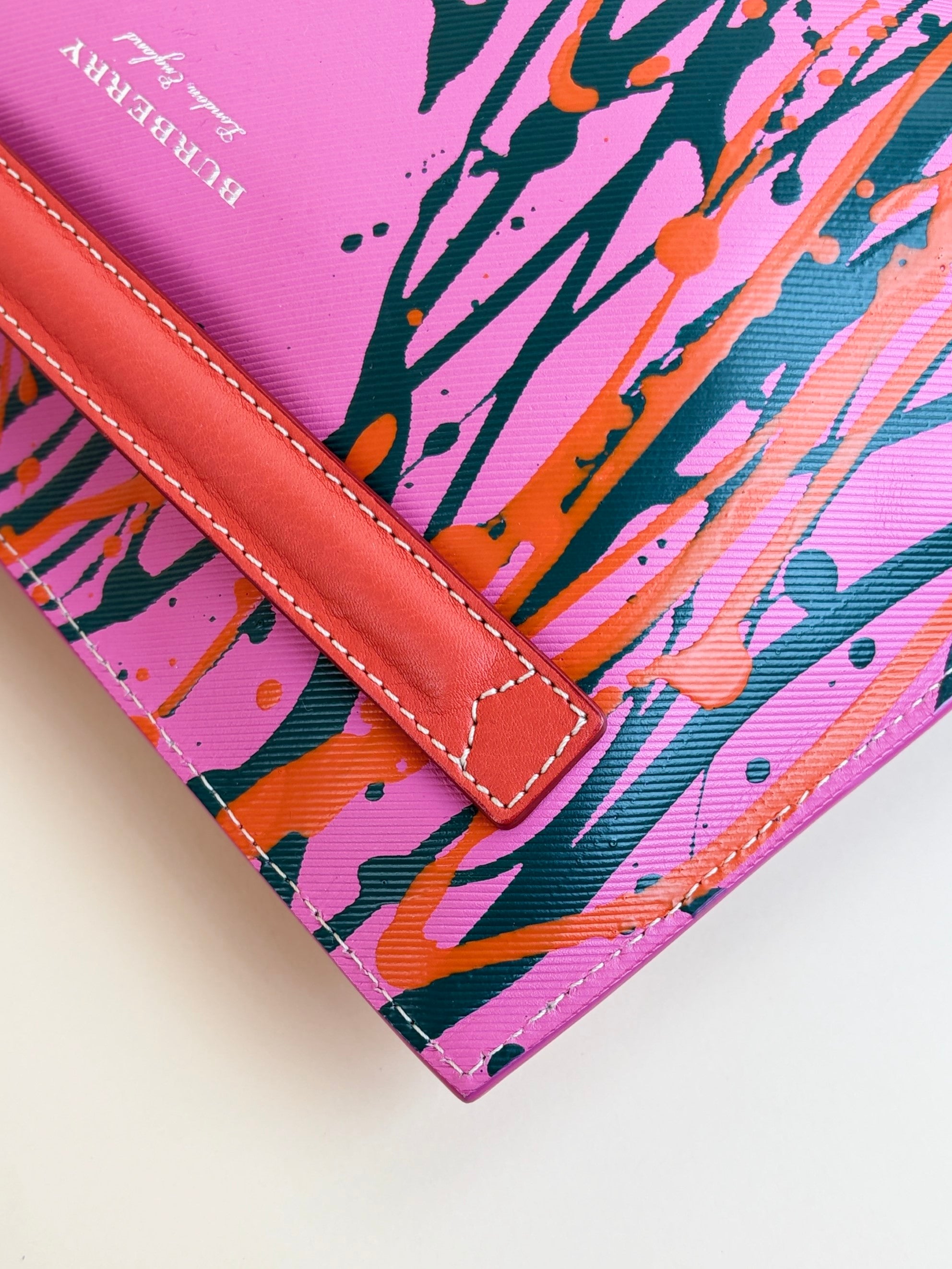 Burberry pink painted prainted splatter Leather cosmetic pouch