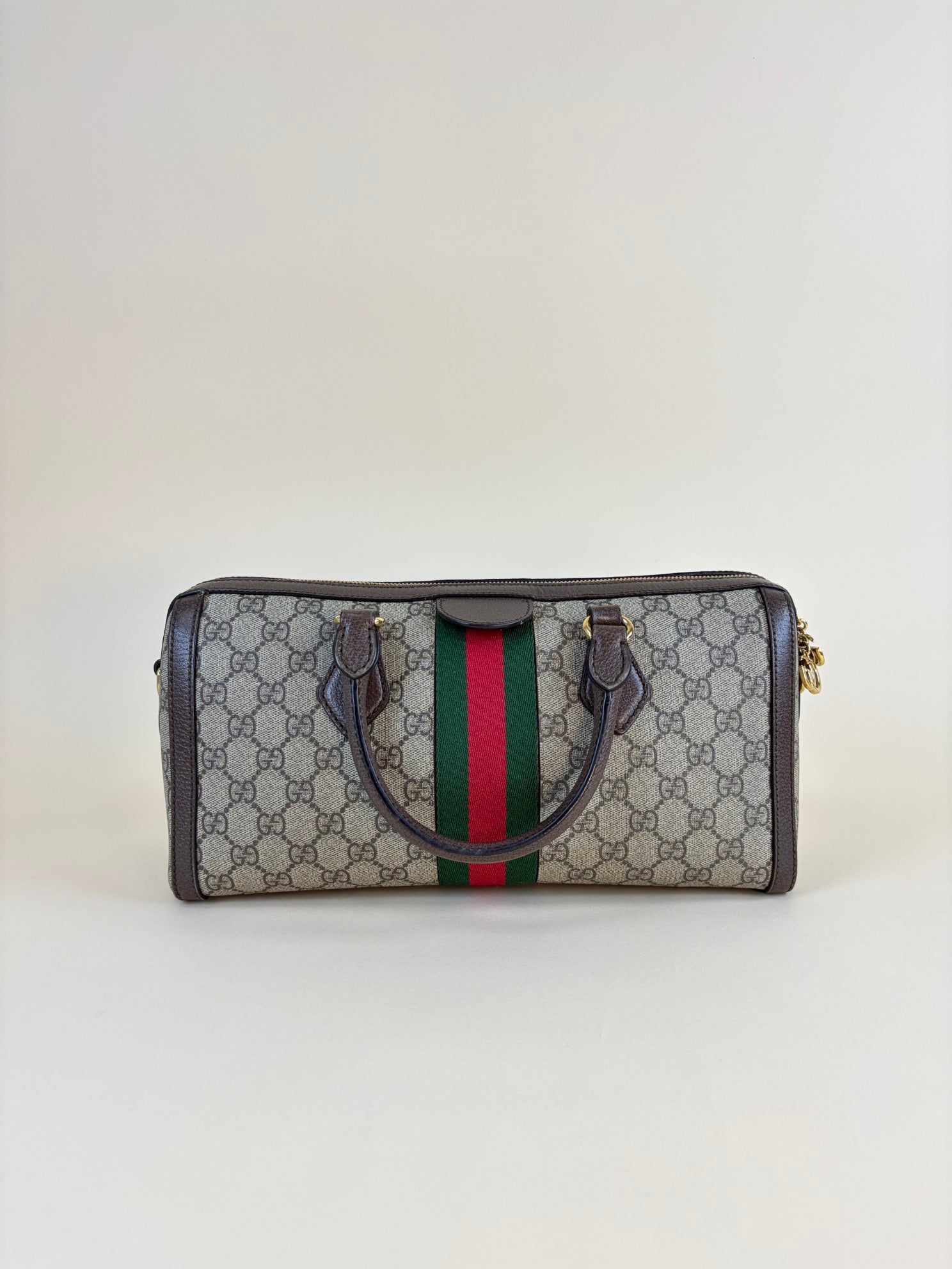 Gucci Bicolor GG Supreme Monogram Web Medium Ophidia Boston Bag