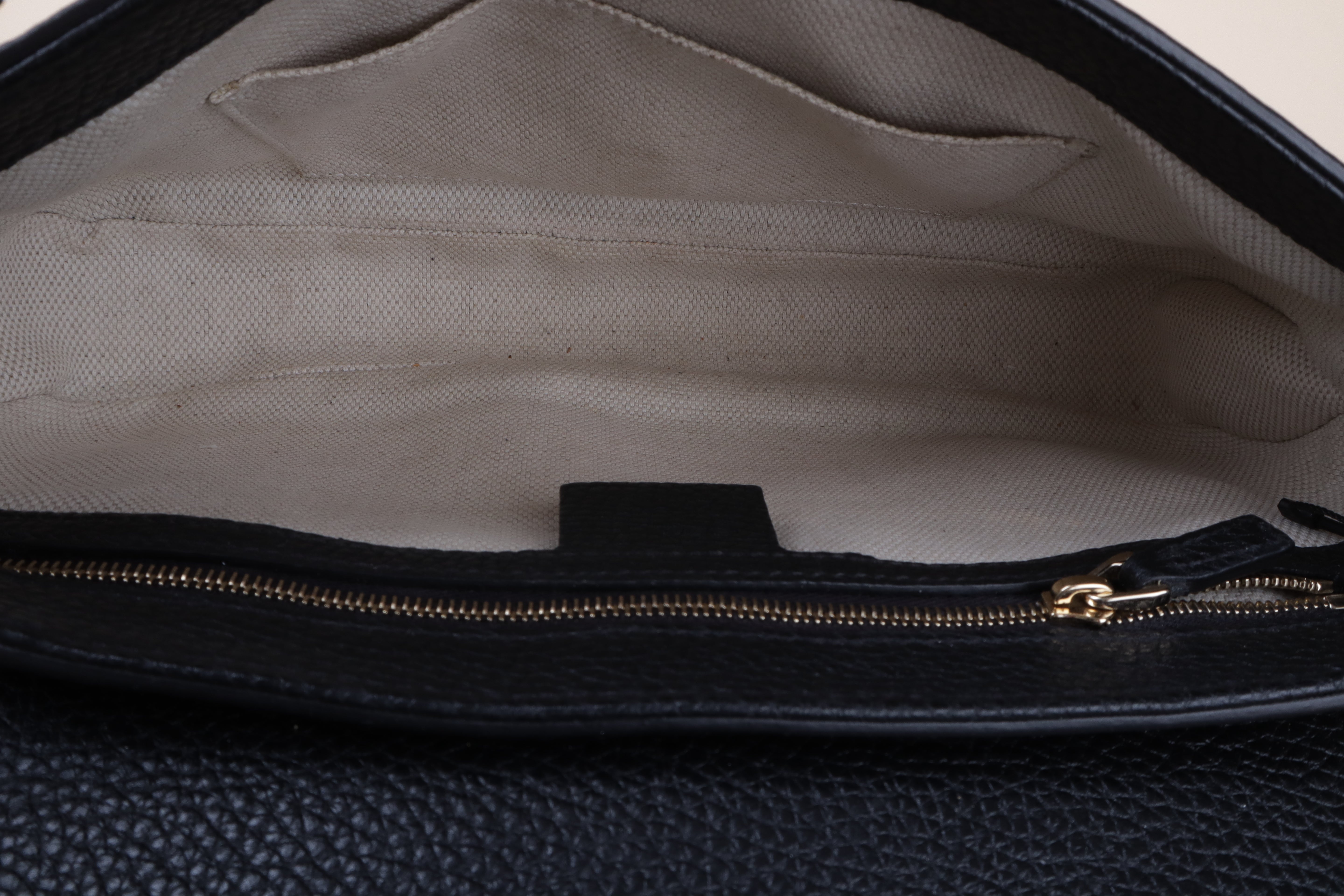 Gucci black long flap soho shoulder bag leather