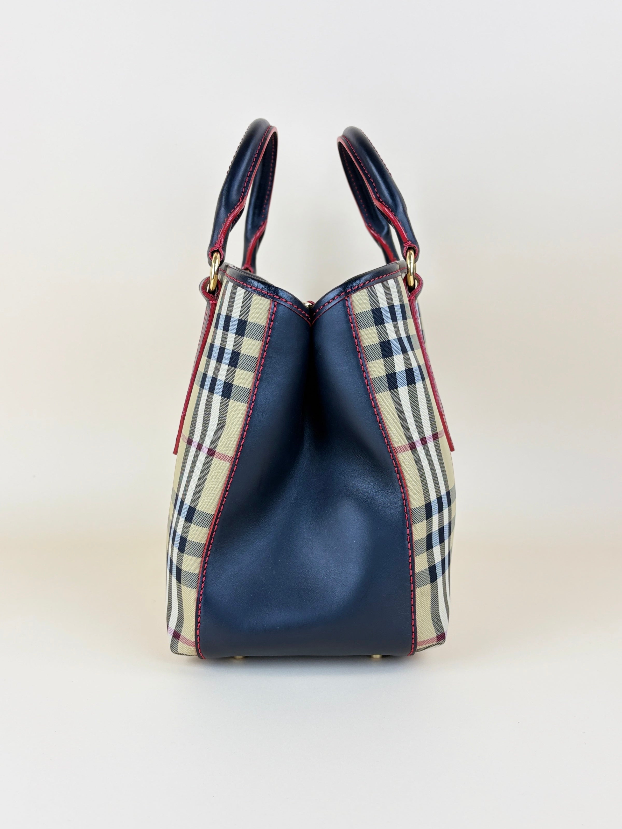 Burberry Bicolor Horseferry Check Ballingdon Contrast Stitch Medium Tote Bag