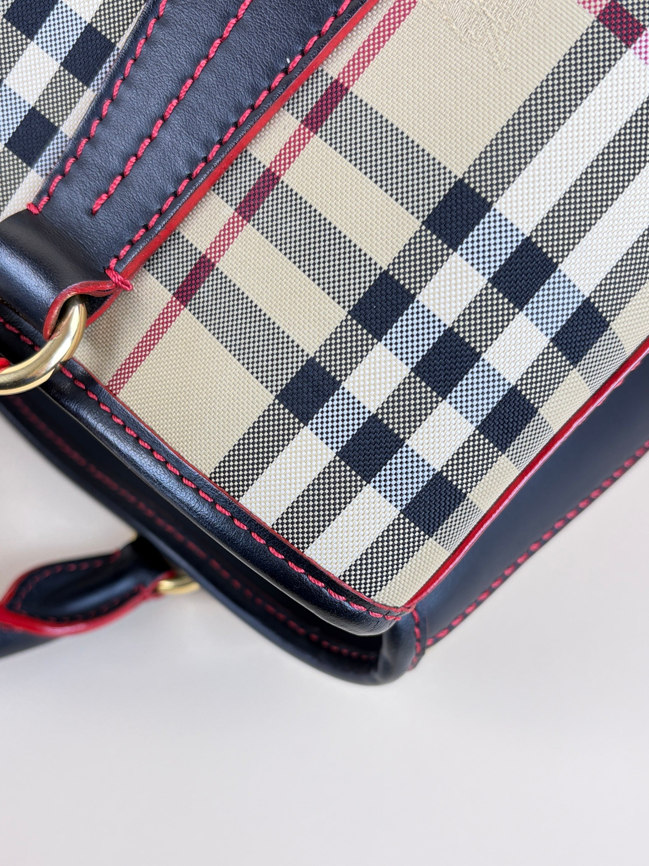 Burberry Bicolor Horseferry Check Ballingdon Contrast Stitch Medium Tote Bag