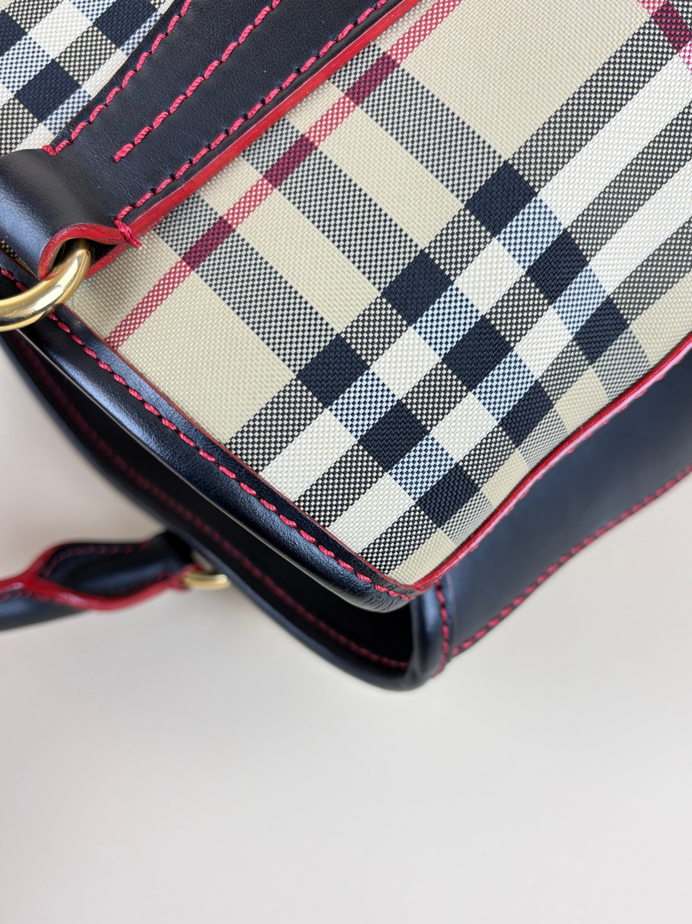 Burberry Bicolor Horseferry Check Ballingdon Contrast Stitch Medium Tote Bag