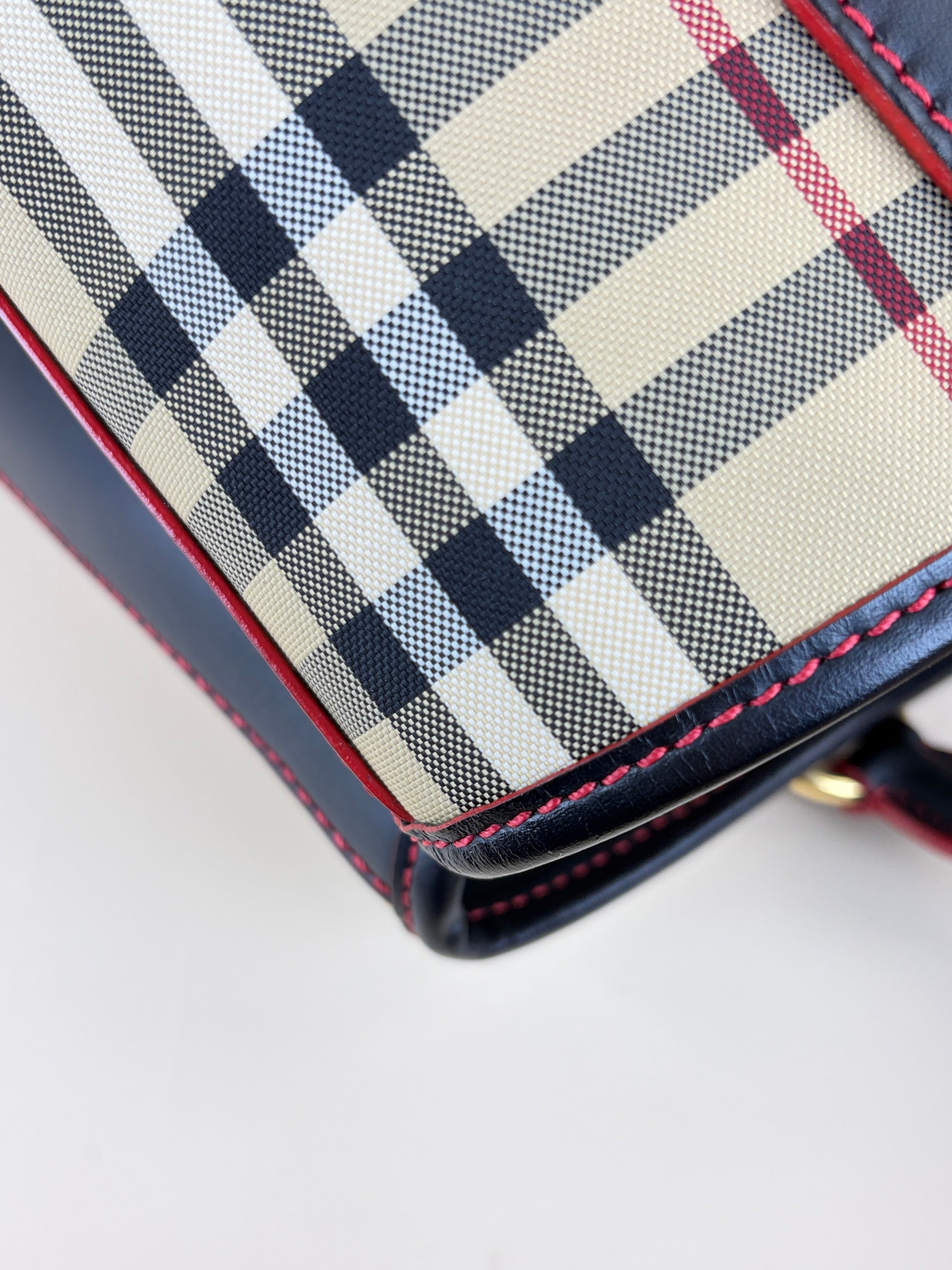 Burberry Bicolor Horseferry Check Ballingdon Contrast Stitch Medium Tote Bag