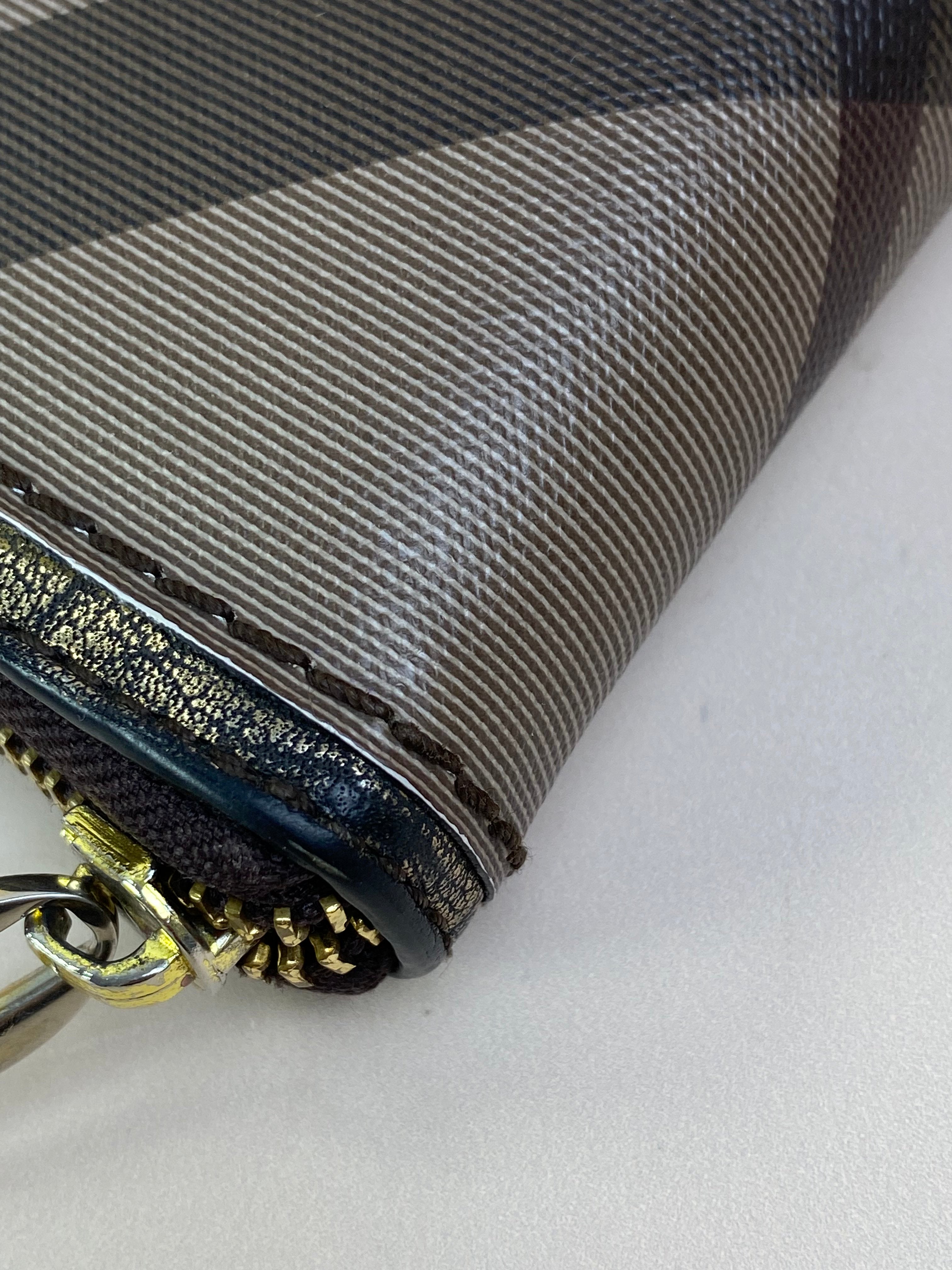 Burberry Bicolor Smoked Women Check Zip Around Large Wallet
