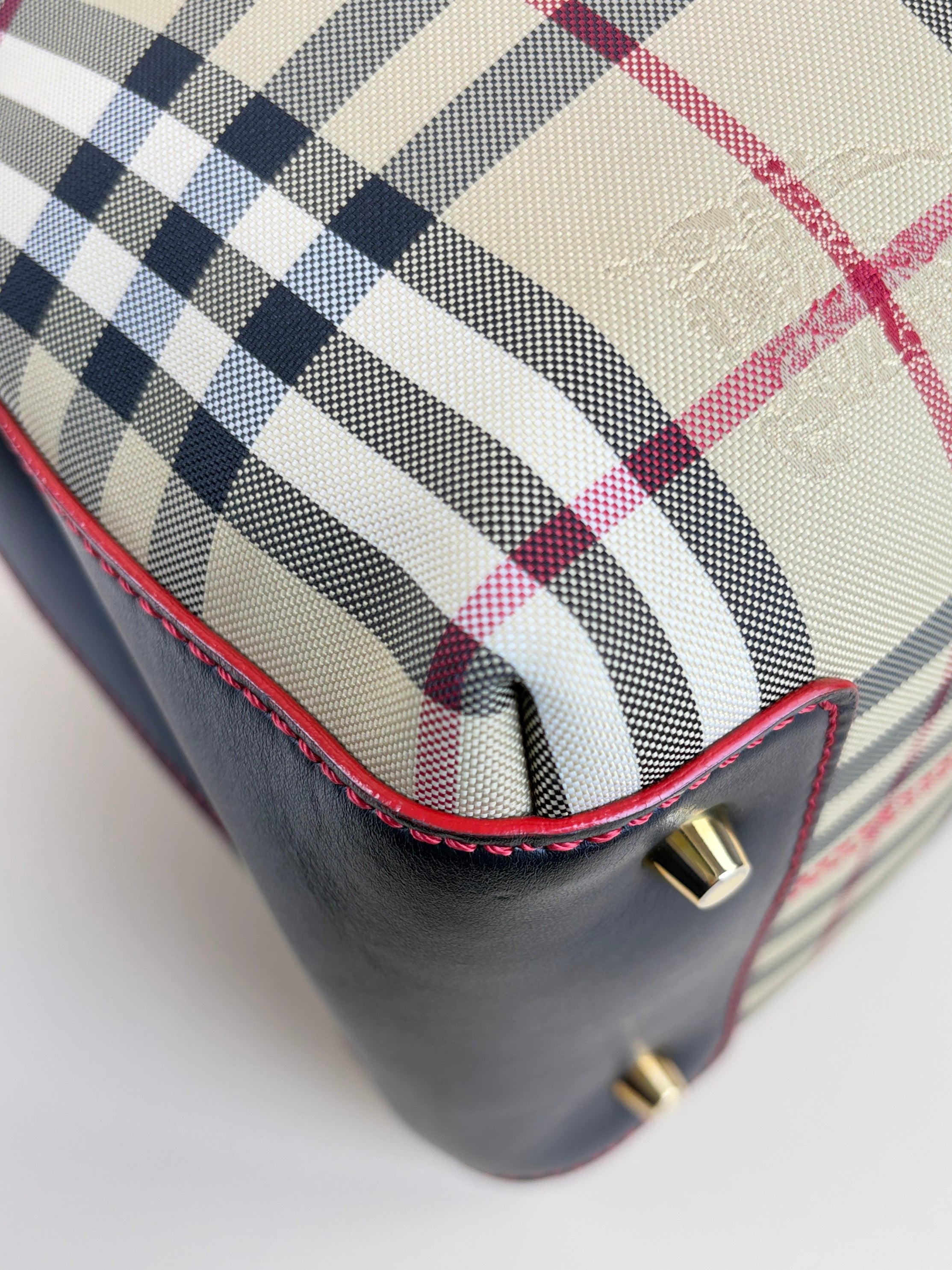 Burberry Bicolor Horseferry Check Ballingdon Contrast Stitch Medium Tote Bag