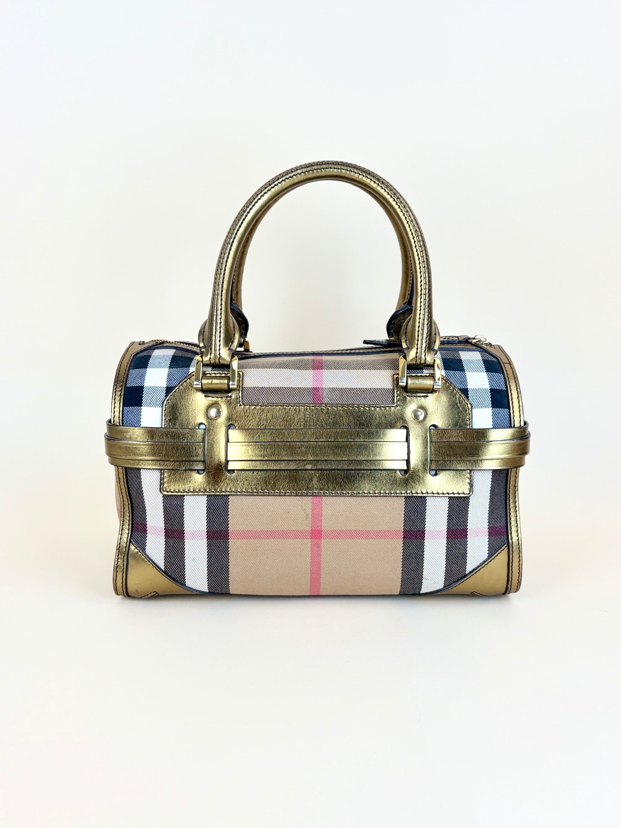 Burberry gold leather house check bridle chaste bowler bag