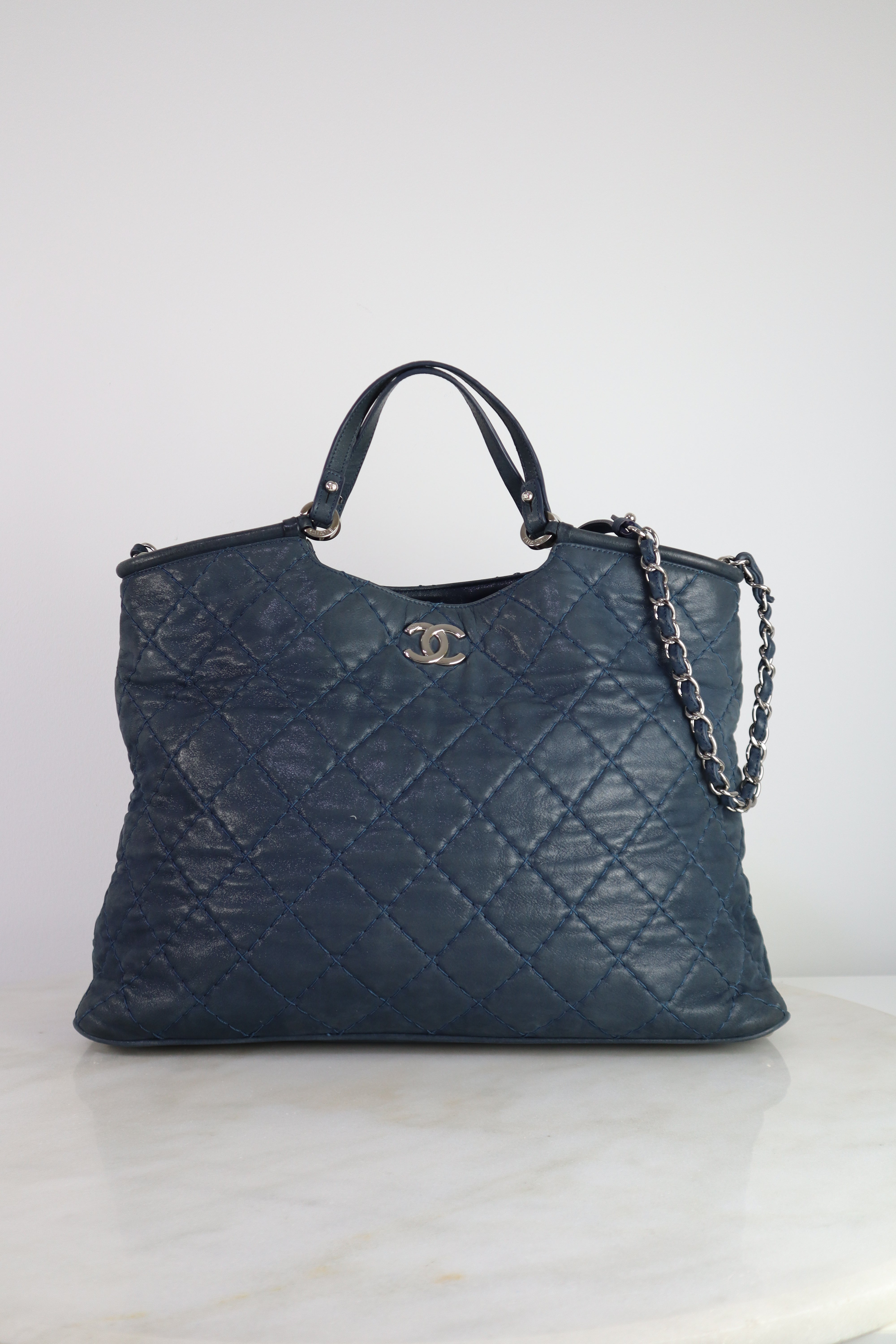 Chanel Navy Iridescent CC Sea Hit Large Handbag W/ Strap