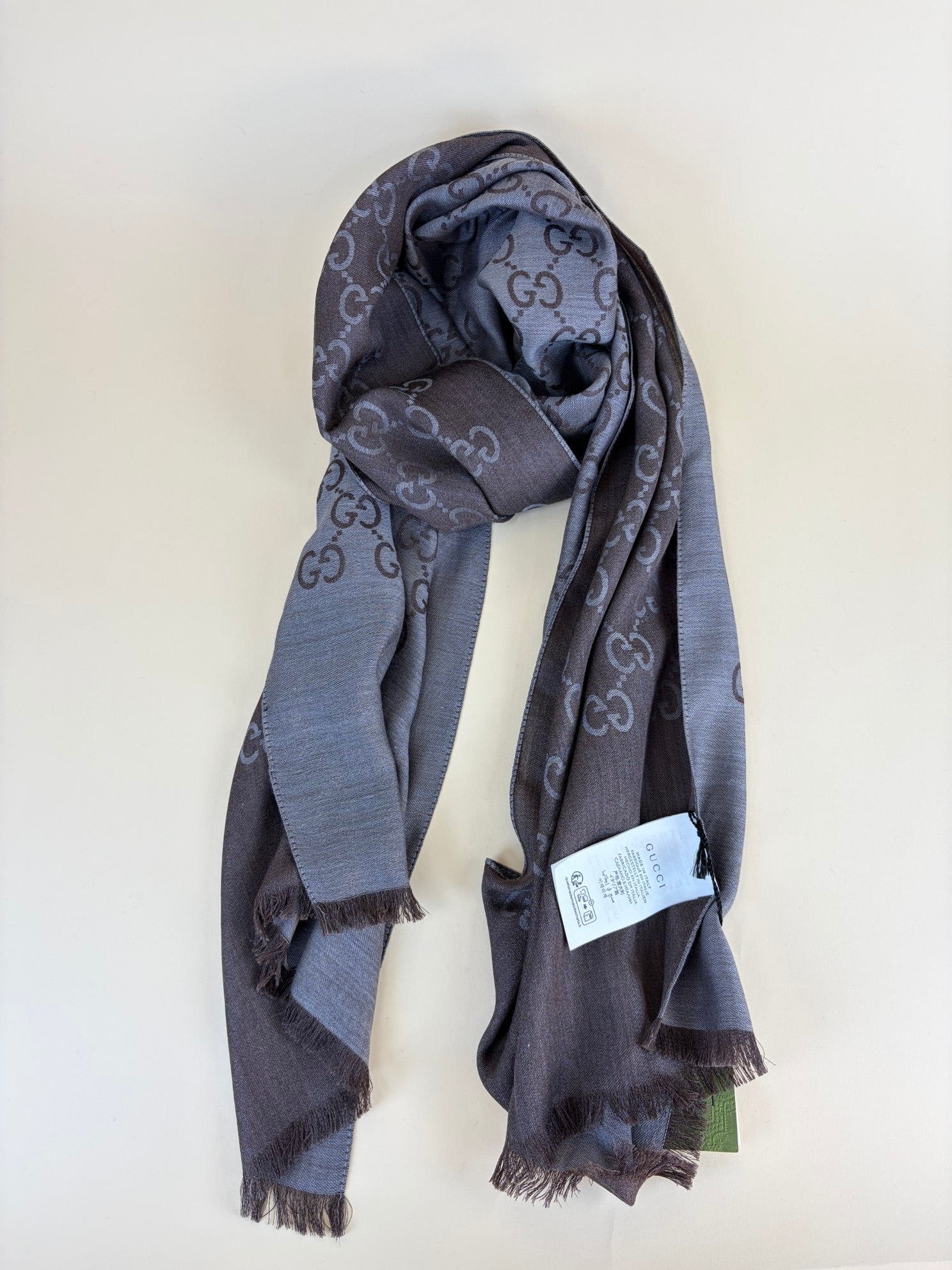 Gucci grey/Brown GG monogram silk Wool Scarf