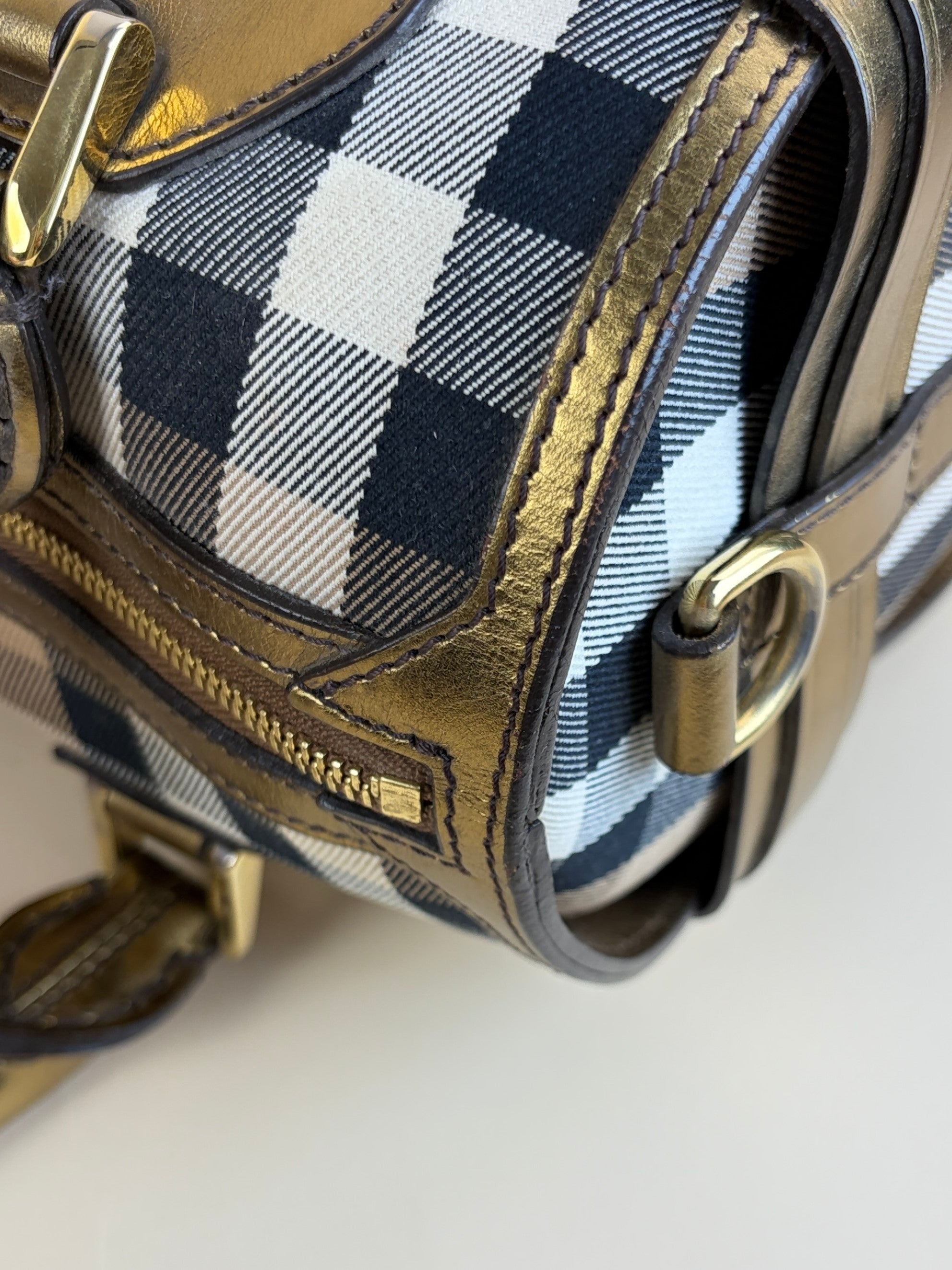 Burberry gold leather house check bridle chaste bowler bag