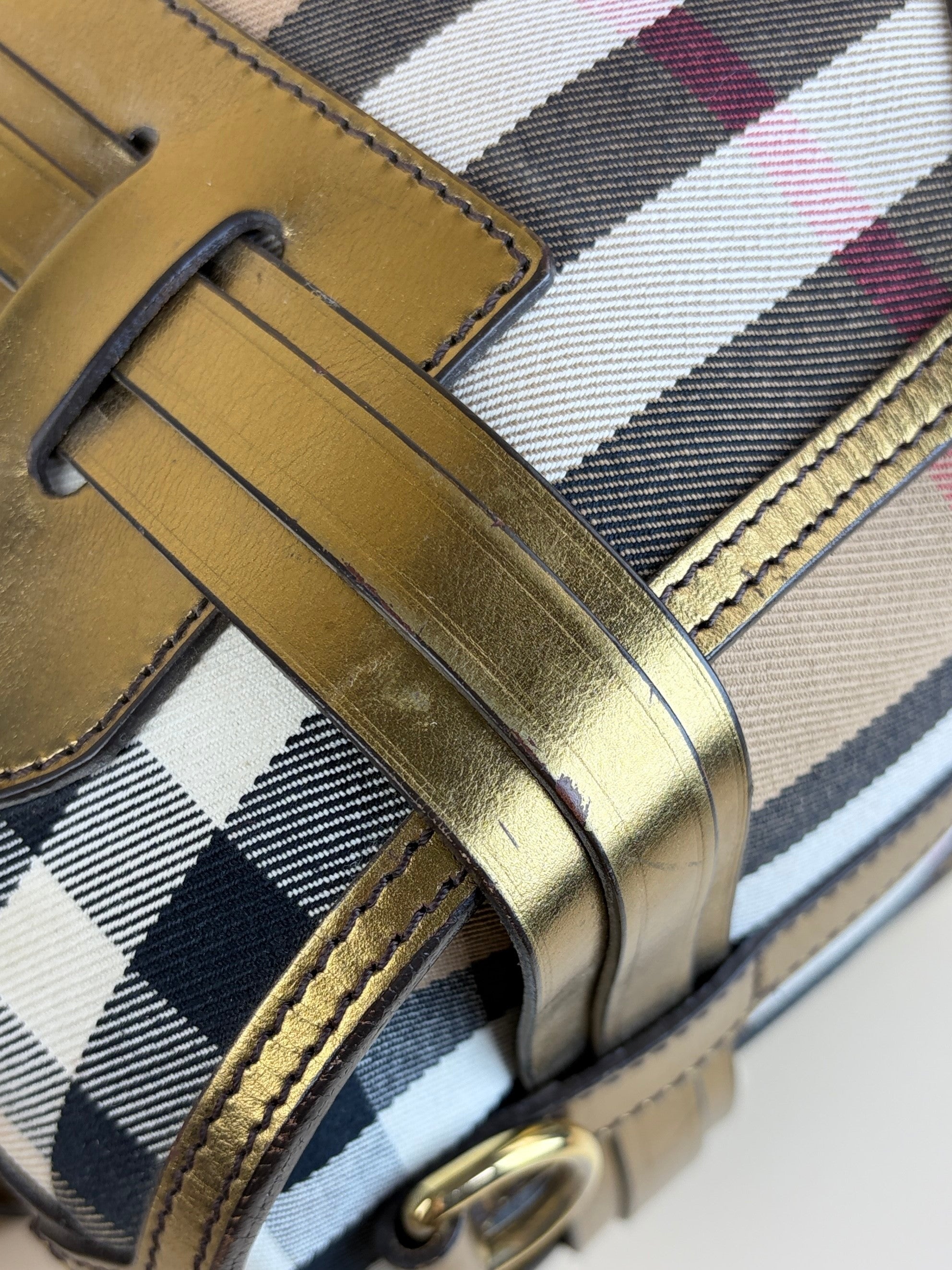 Burberry gold leather house check bridle chaste bowler bag