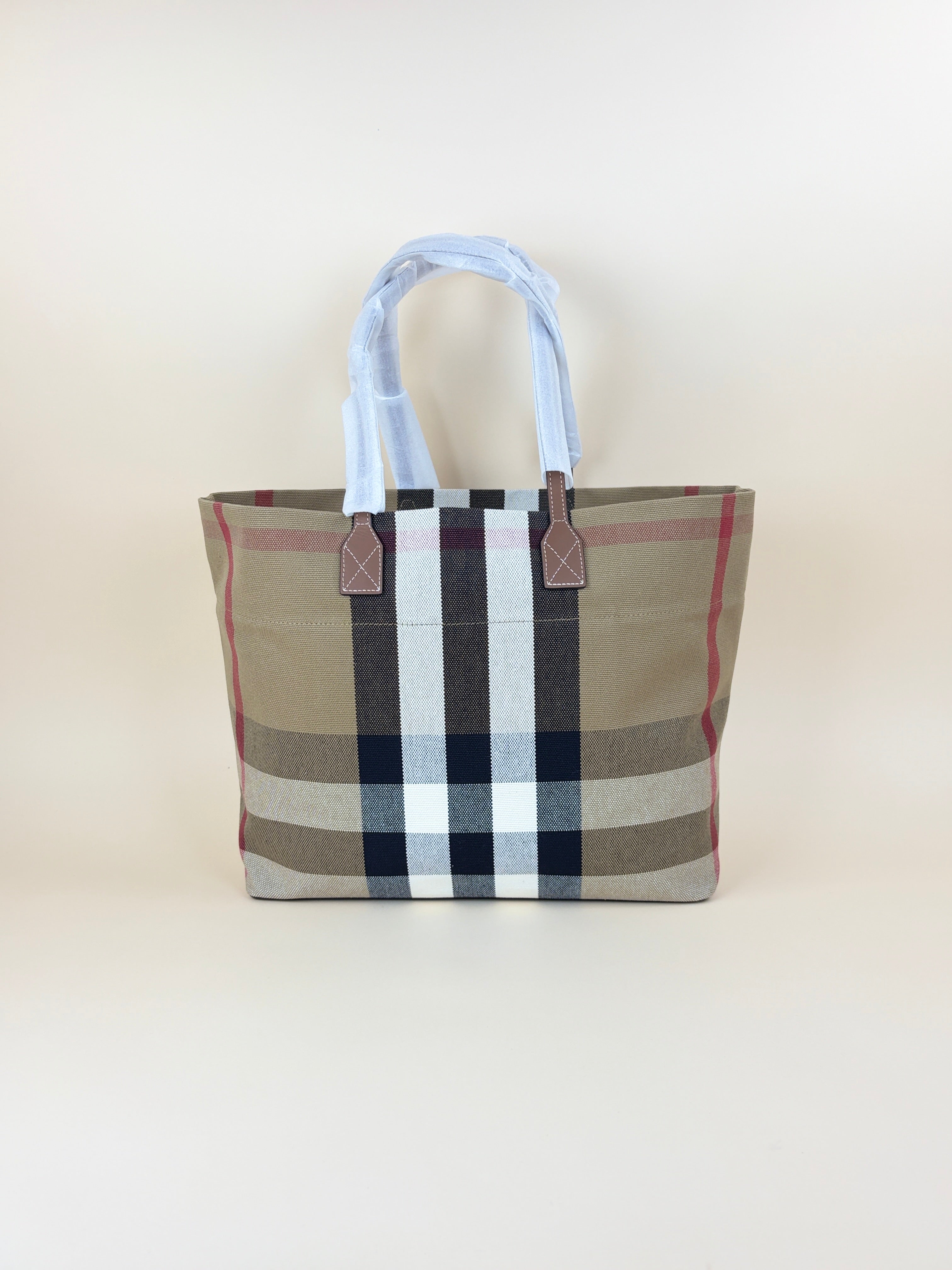 Burberry Taupe Brown Check Medium London Tote Bag