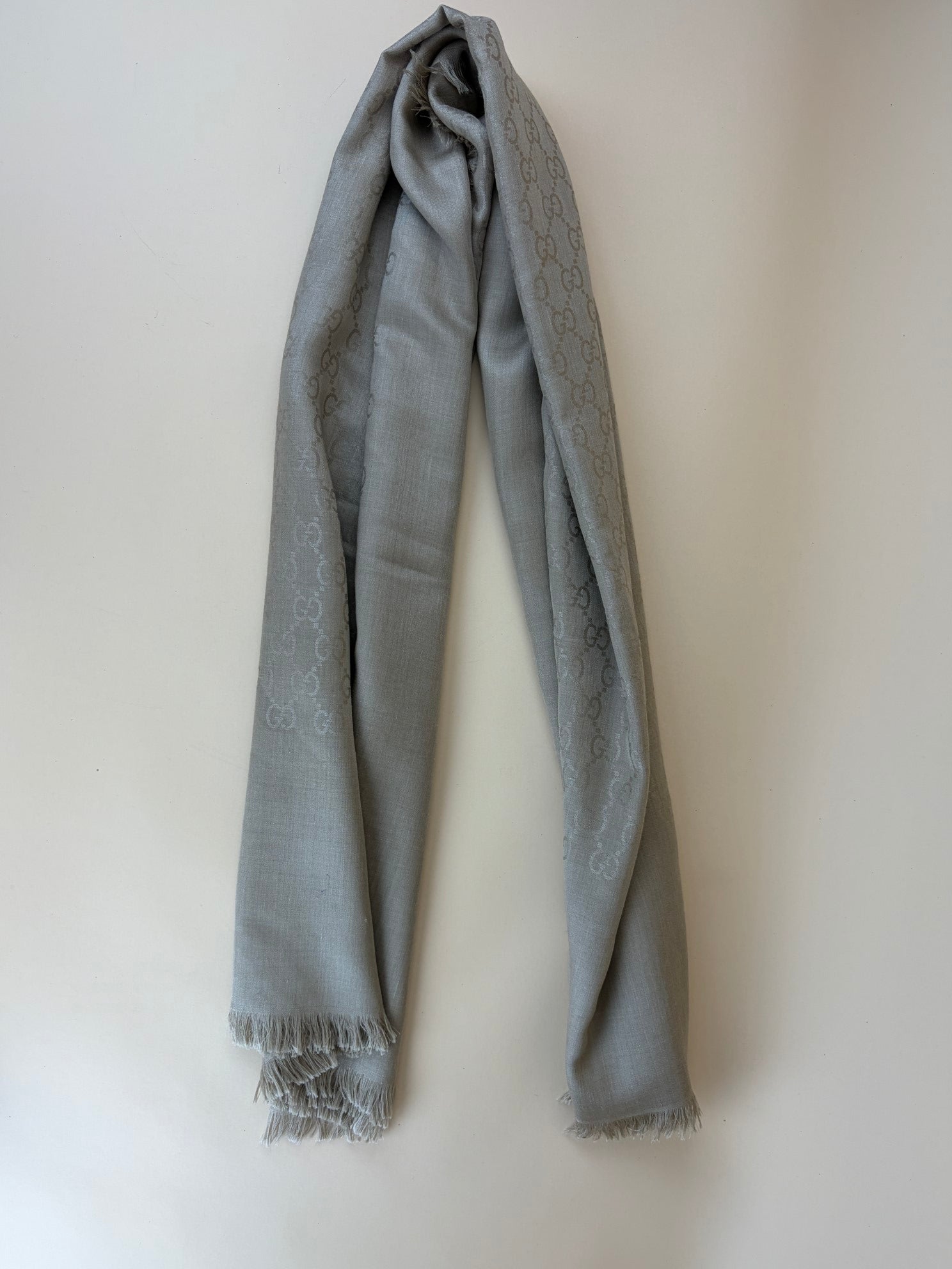 Gucci gg light brown silk wool scarf