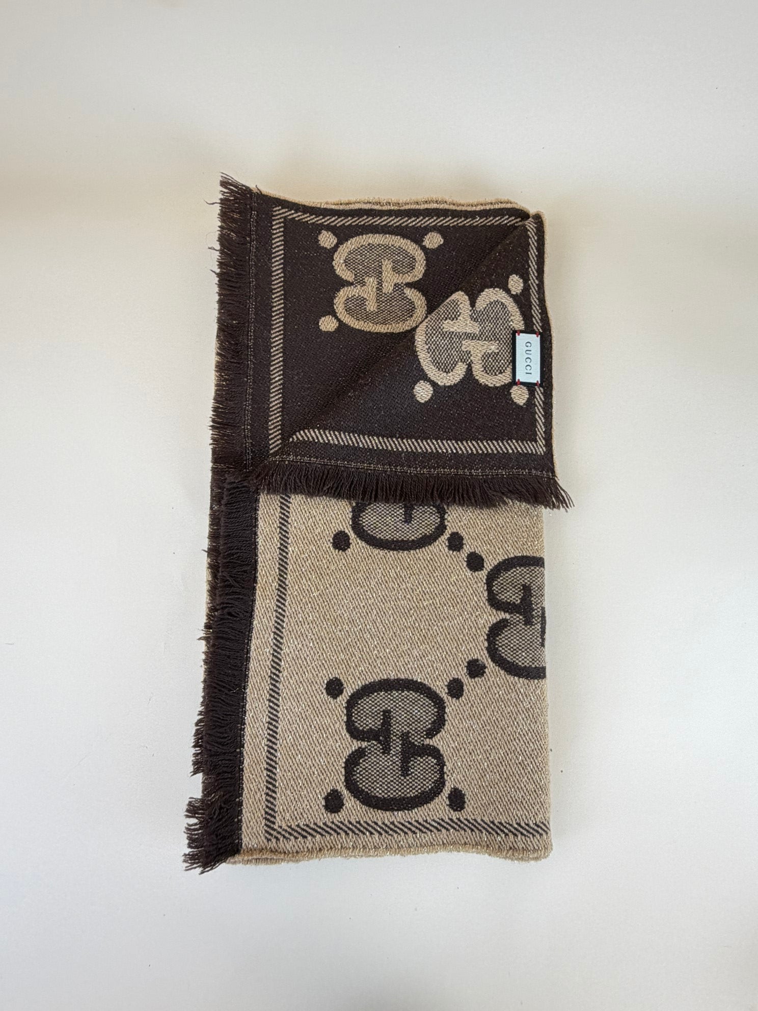 Gucci  jacquard brown/camel gg wool scarf