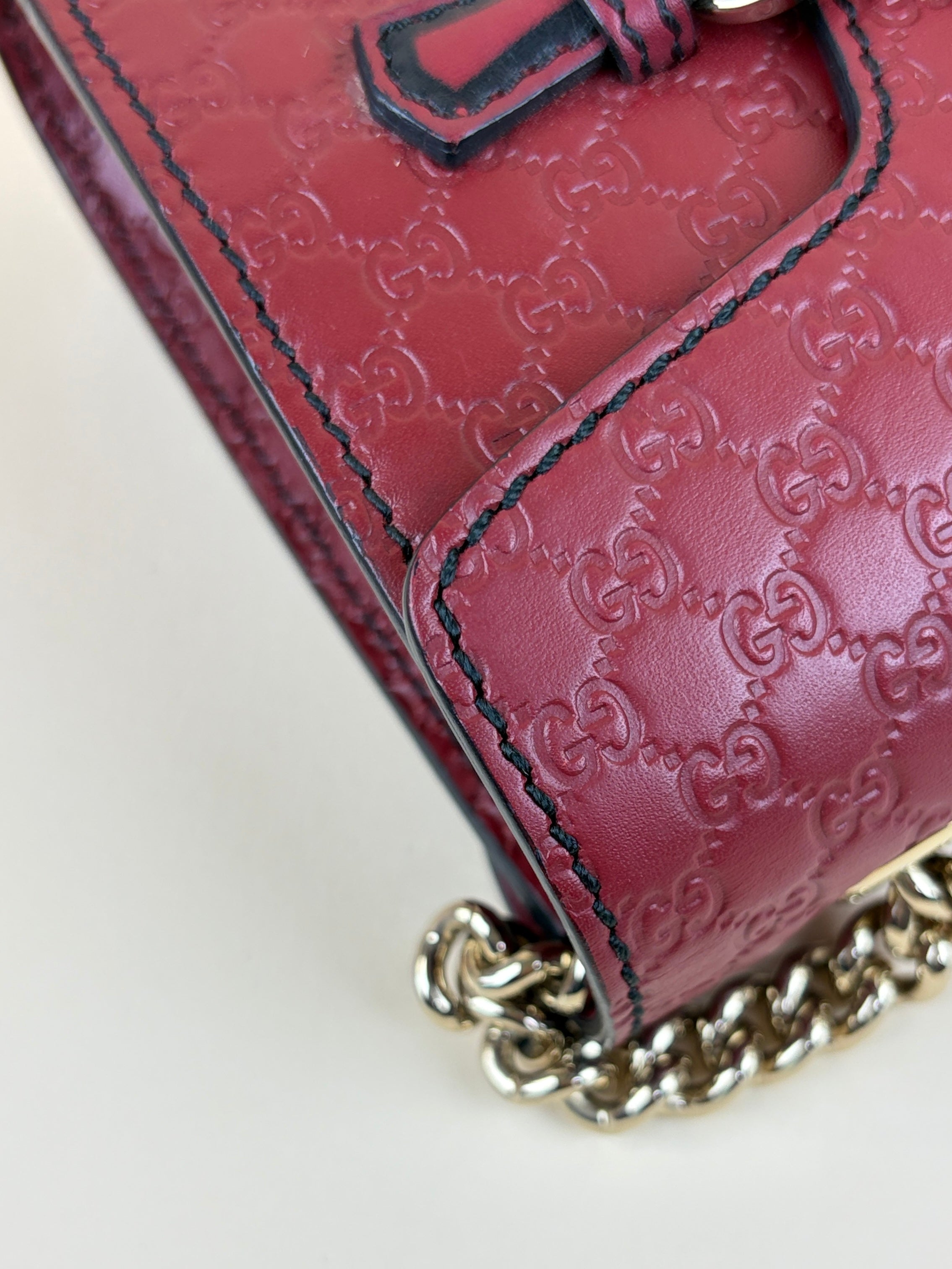 Gucci Rosso Soft Microguccissima Mini Emily Chain Shoulder Bag