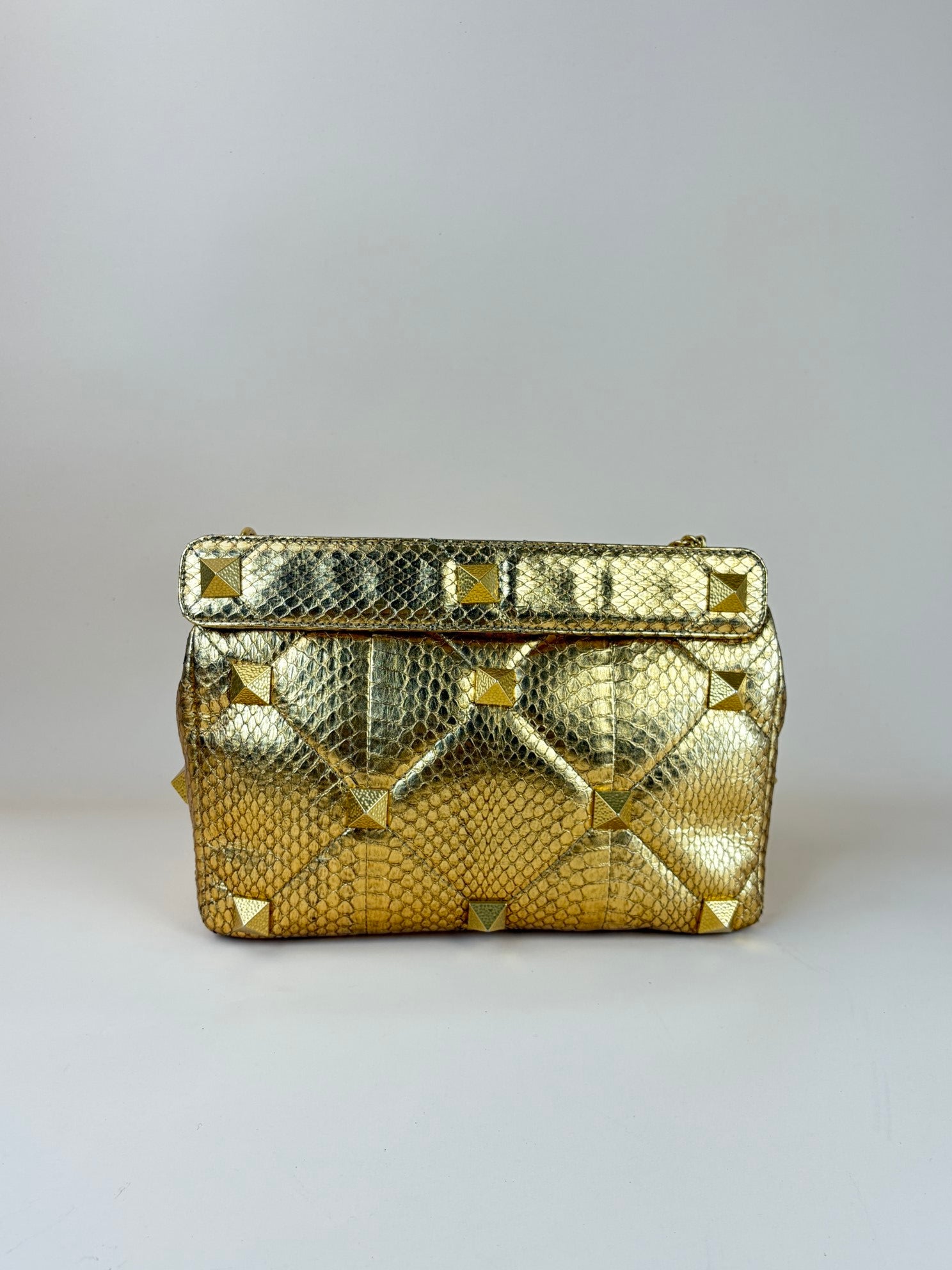 Valentino Metallic Gold Roman Stud The Shoulder Bag Large