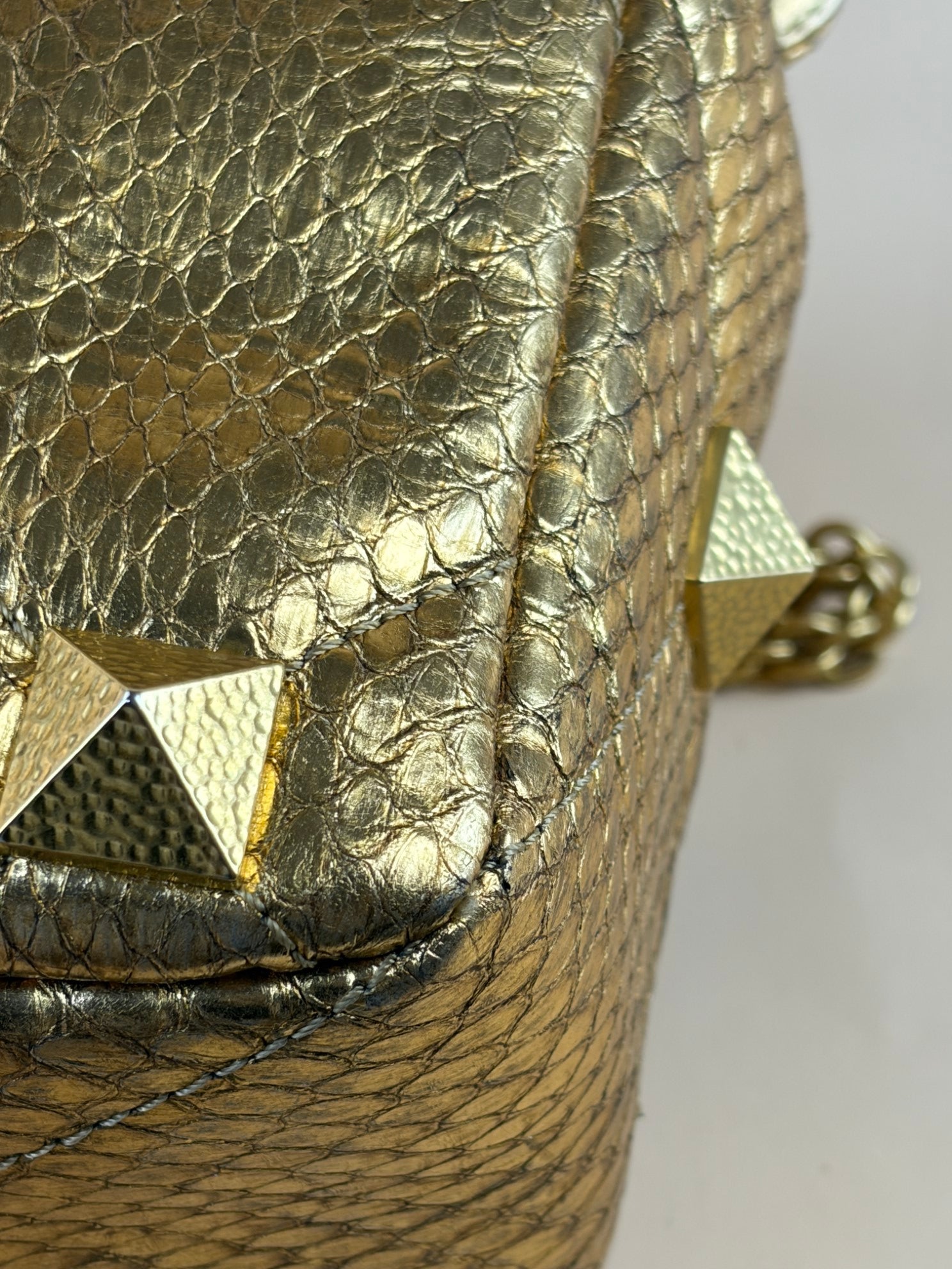 Valentino Metallic Gold Roman Stud The Shoulder Bag Large