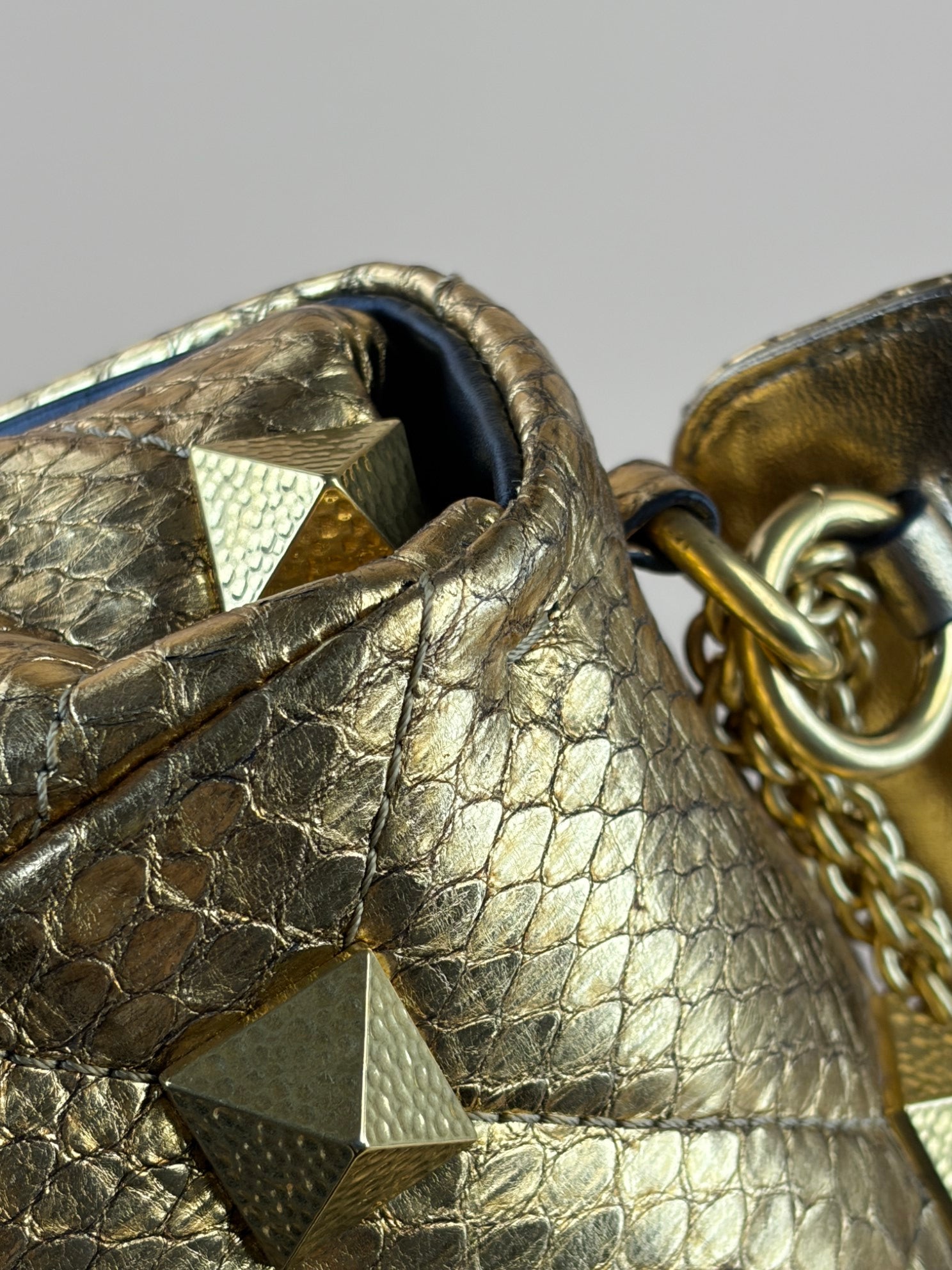 Valentino Metallic Gold Roman Stud The Shoulder Bag Large