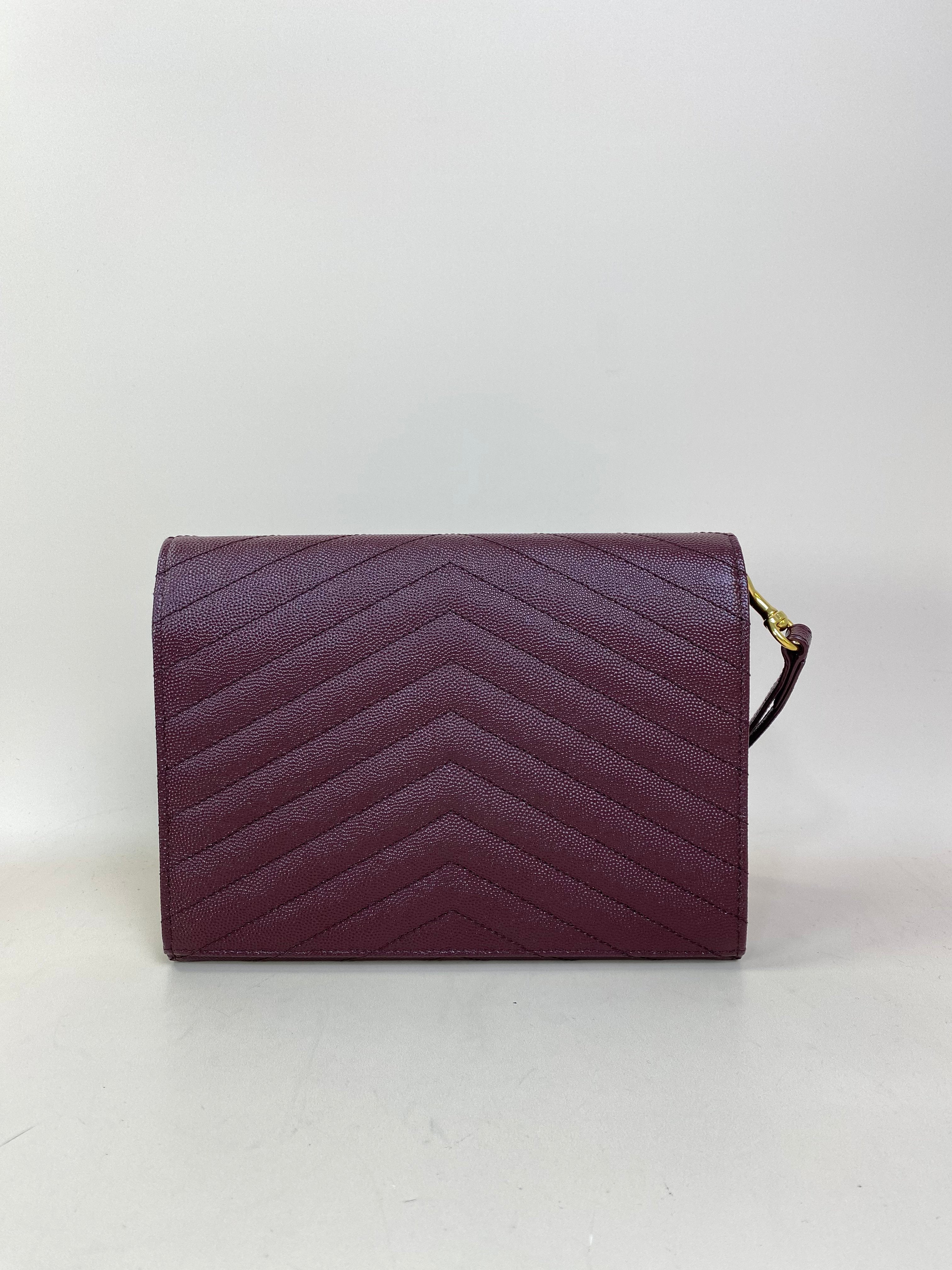 YSL Burgundy Matelasse Cassandre Flap Pouch with Holder