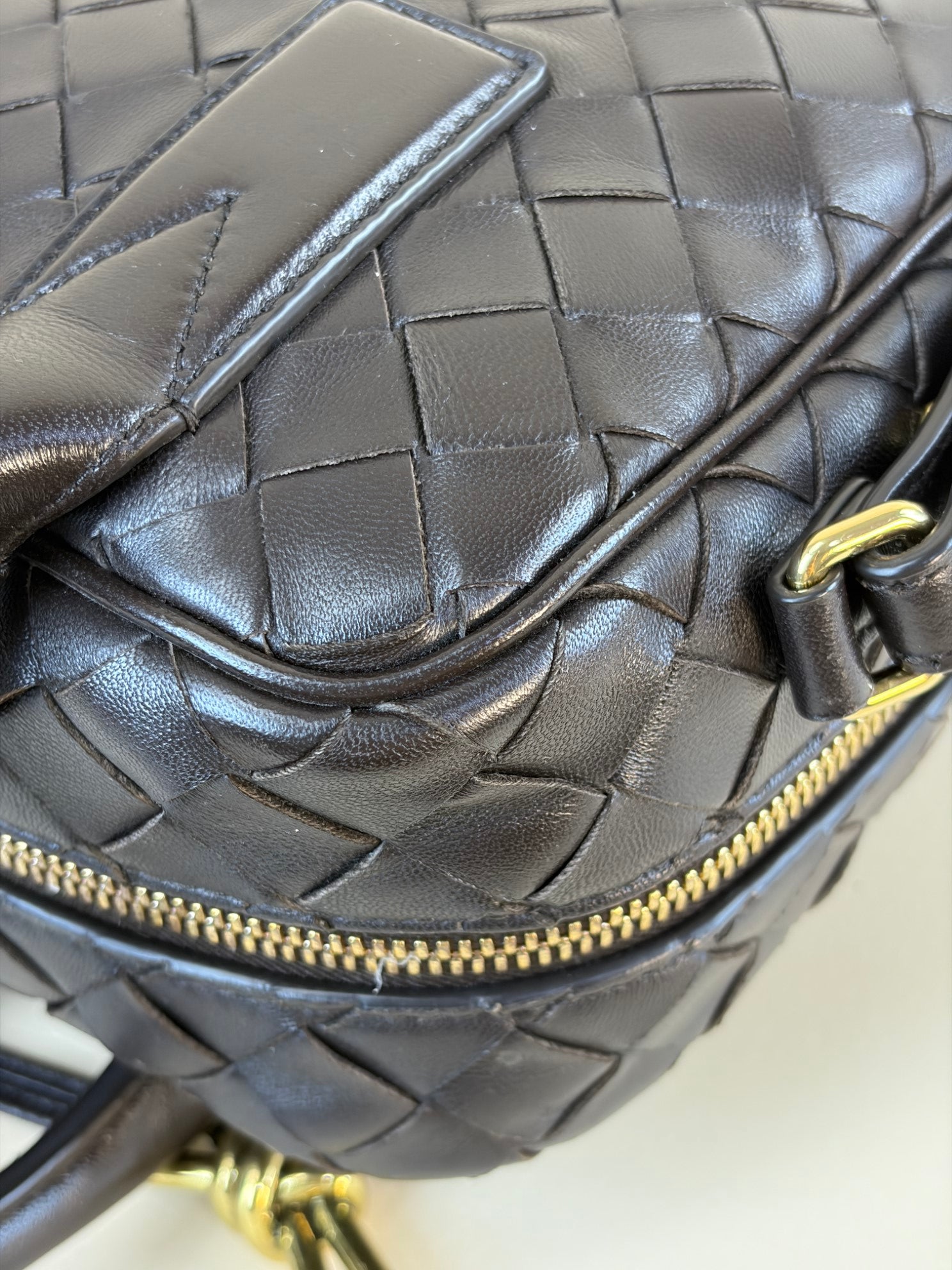 Bottega Veneta brown fondant Intrecciato woven Nappa lather small getaway bag