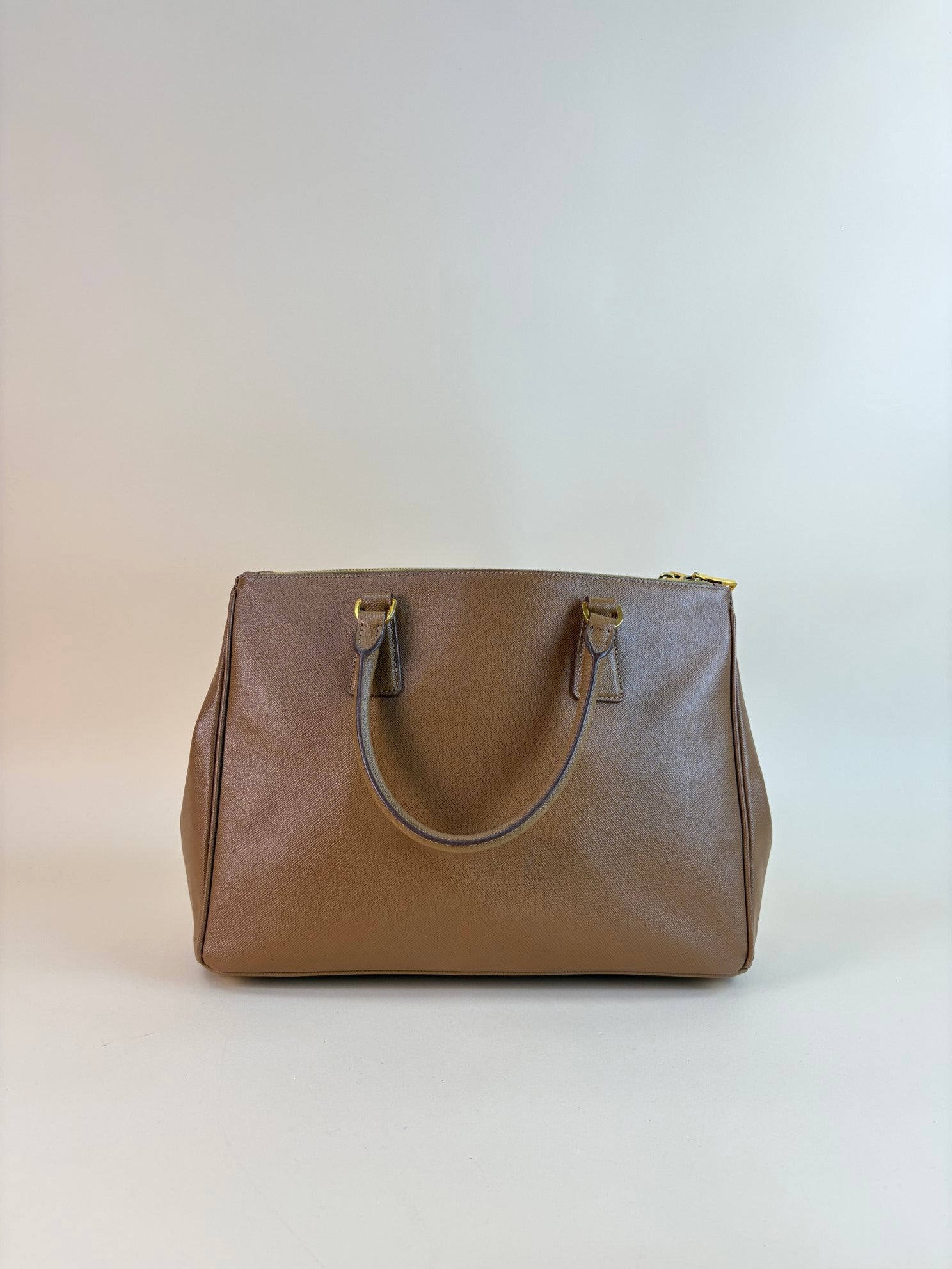 Prada medium double zip camel galleria tote bag saffiano