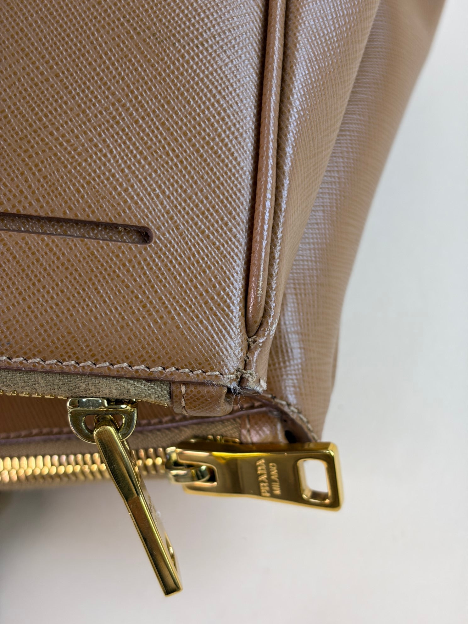Prada medium double zip camel galleria tote bag saffiano