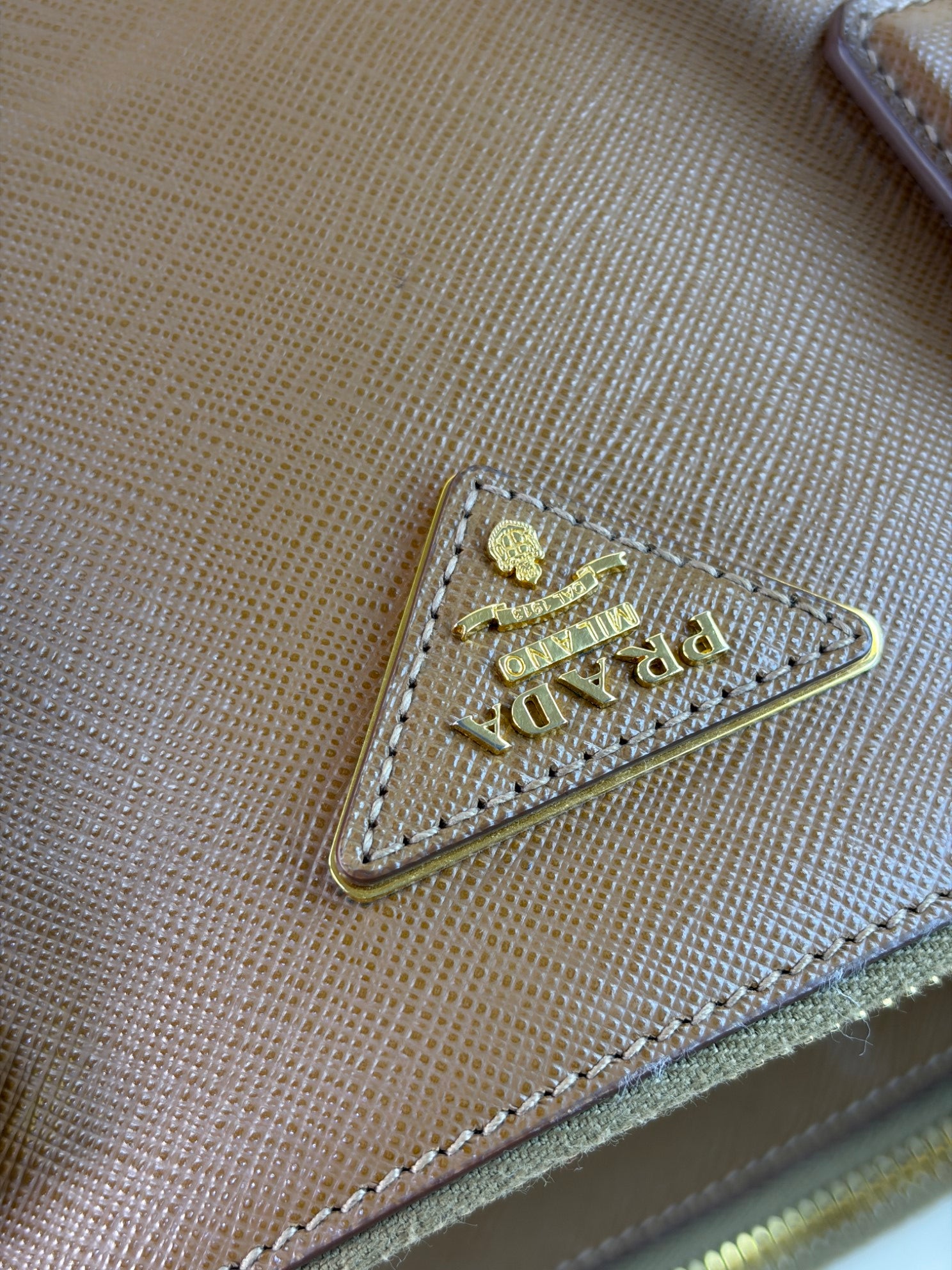 Prada medium double zip camel galleria tote bag saffiano