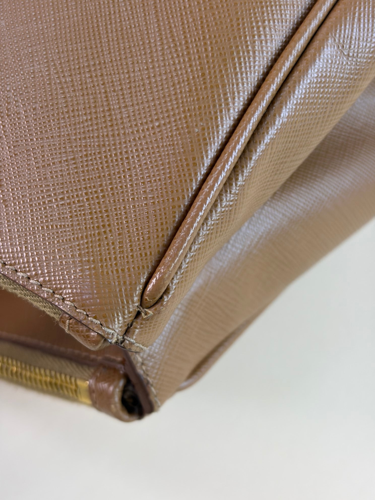 Prada medium double zip camel galleria tote bag saffiano