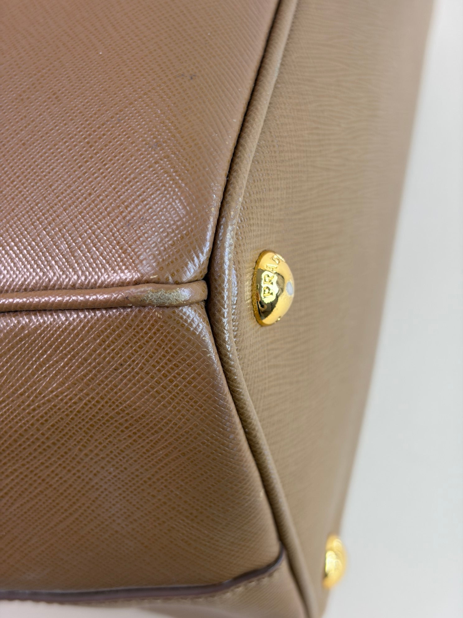 Prada medium double zip camel galleria tote bag saffiano