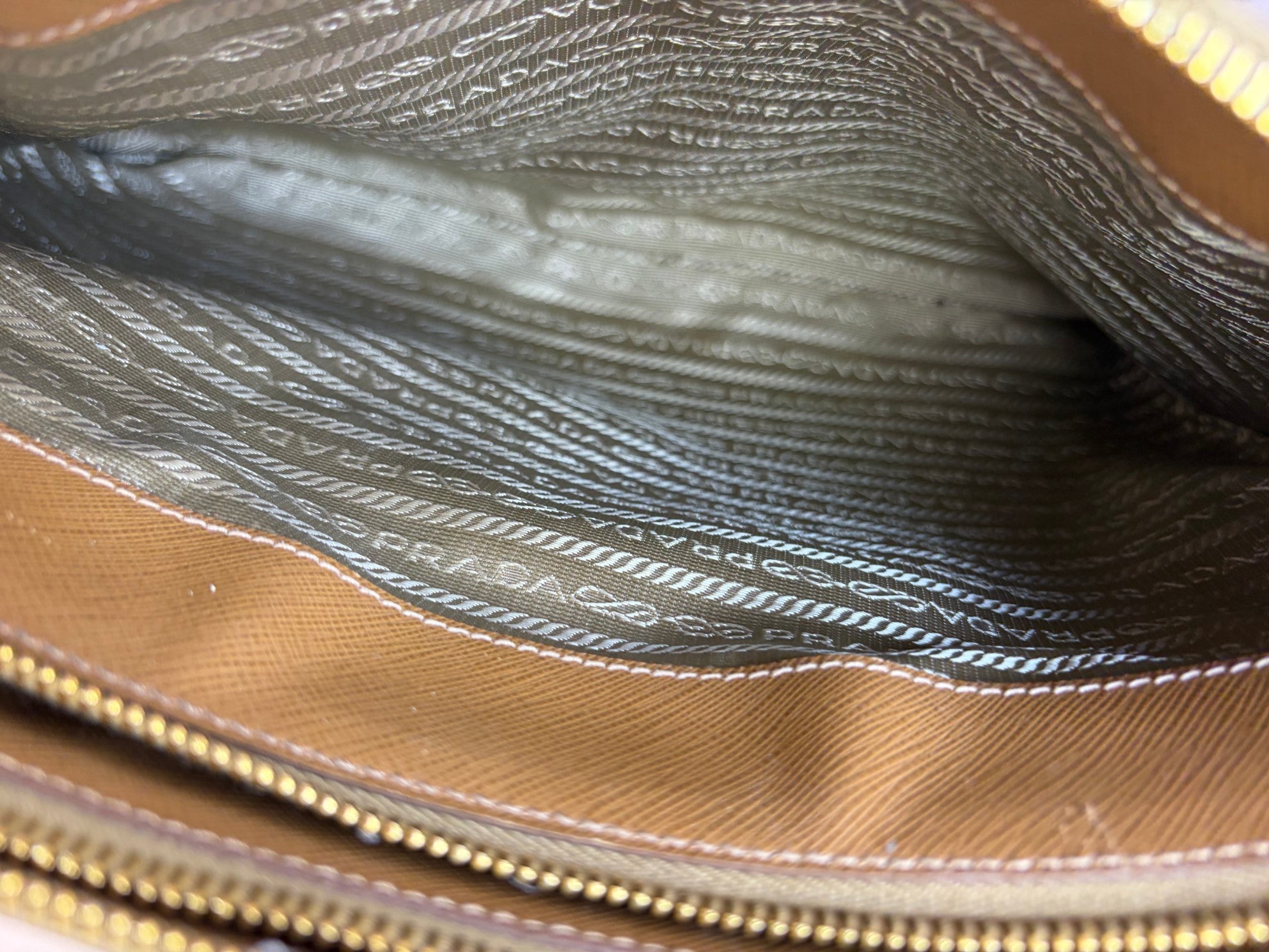 Prada medium double zip camel galleria tote bag saffiano