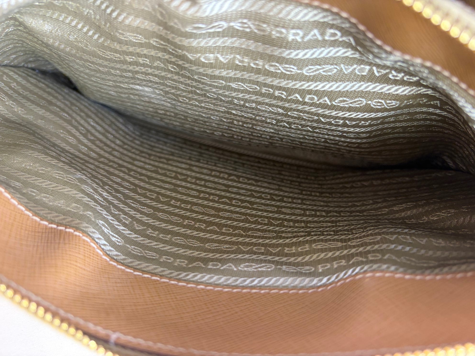 Prada medium double zip camel galleria tote bag saffiano