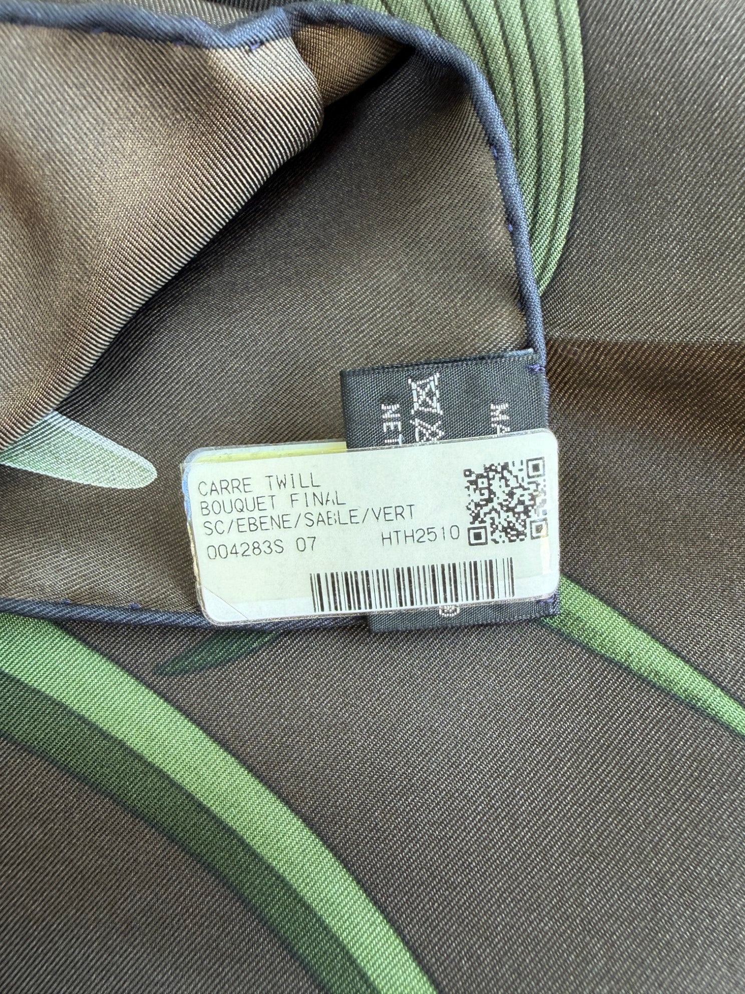 Hermes bouquet final silk scarf ebne sable vert