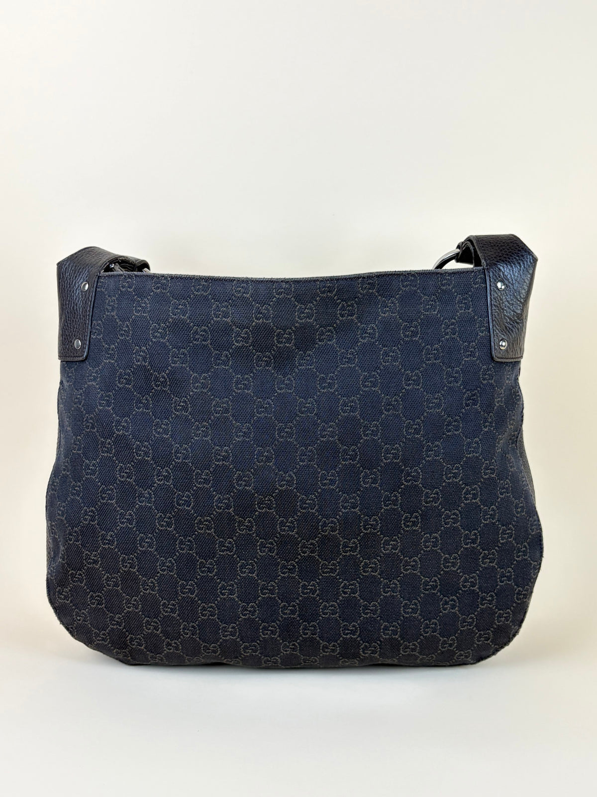 Gucci brown horse bit canvas leather hobo bag