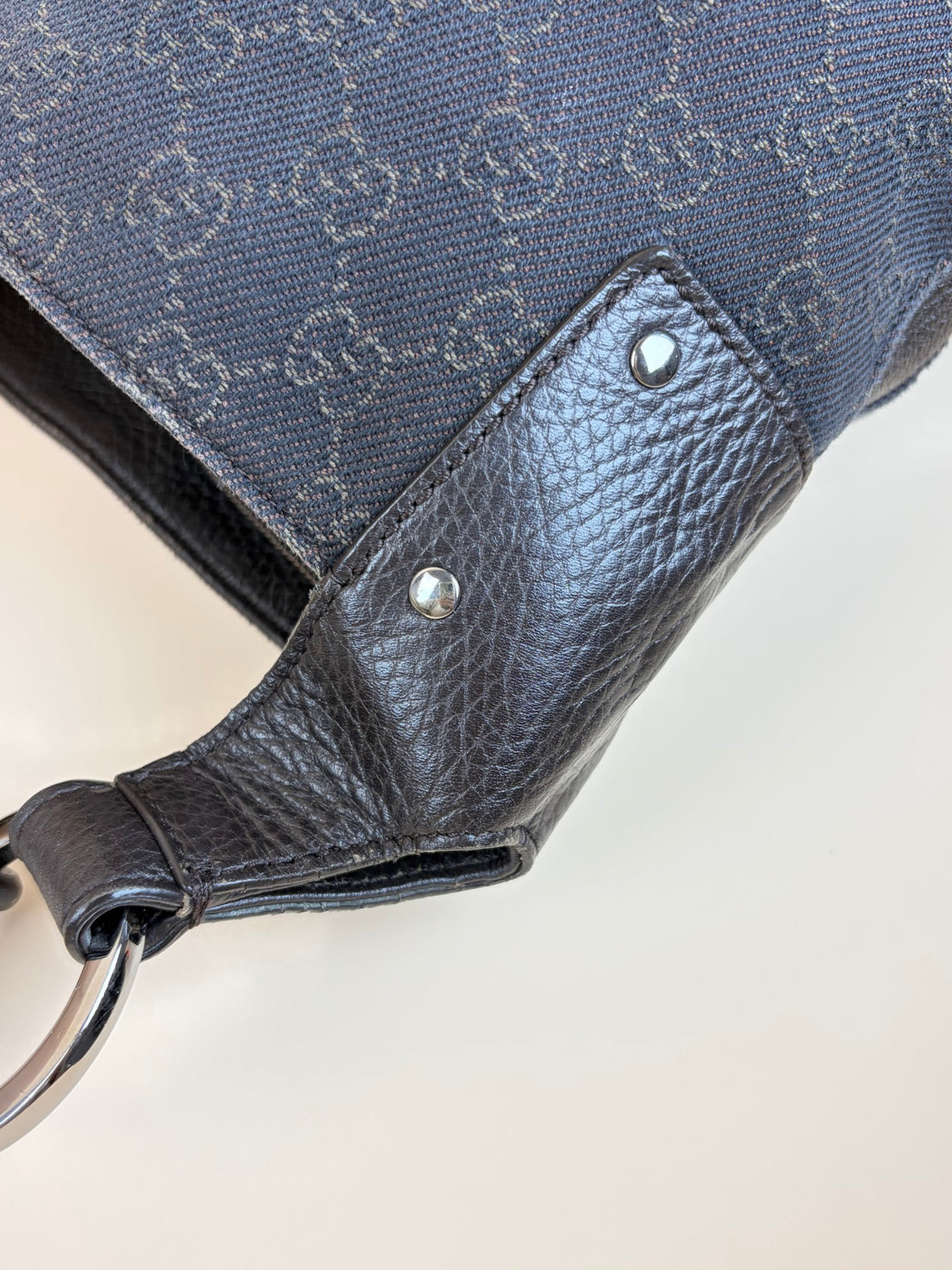 Gucci brown horse bit canvas leather hobo bag