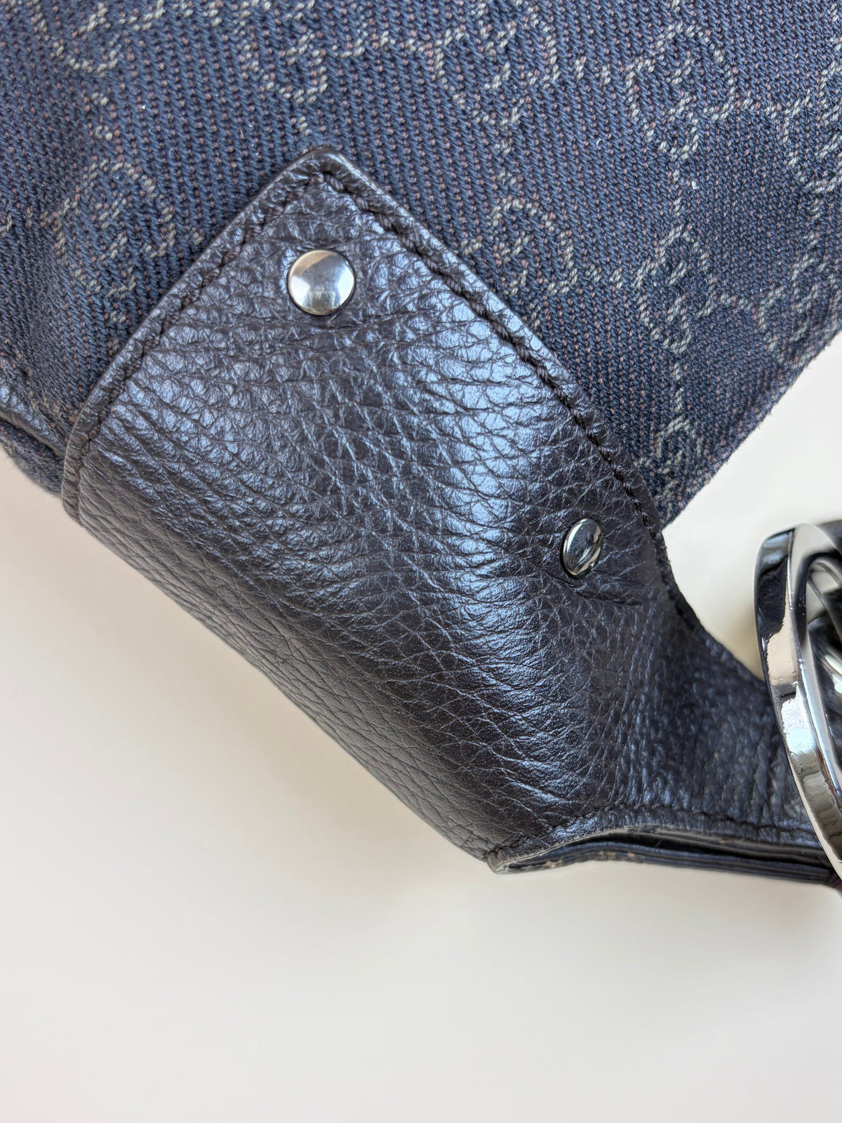 Gucci brown horse bit canvas leather hobo bag